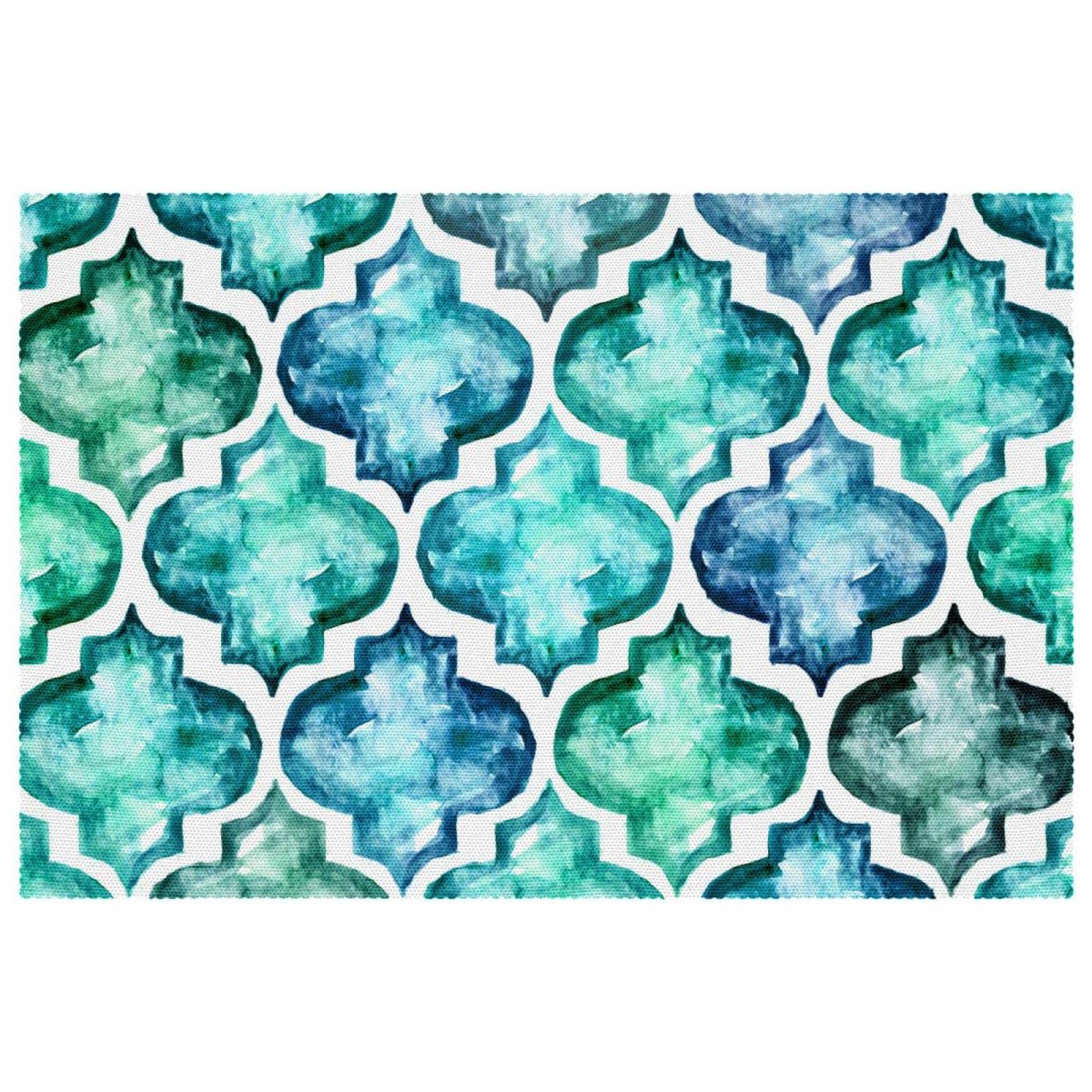 Set de table bleu géométrique pour une décoration de cuisine moderne et lavable
