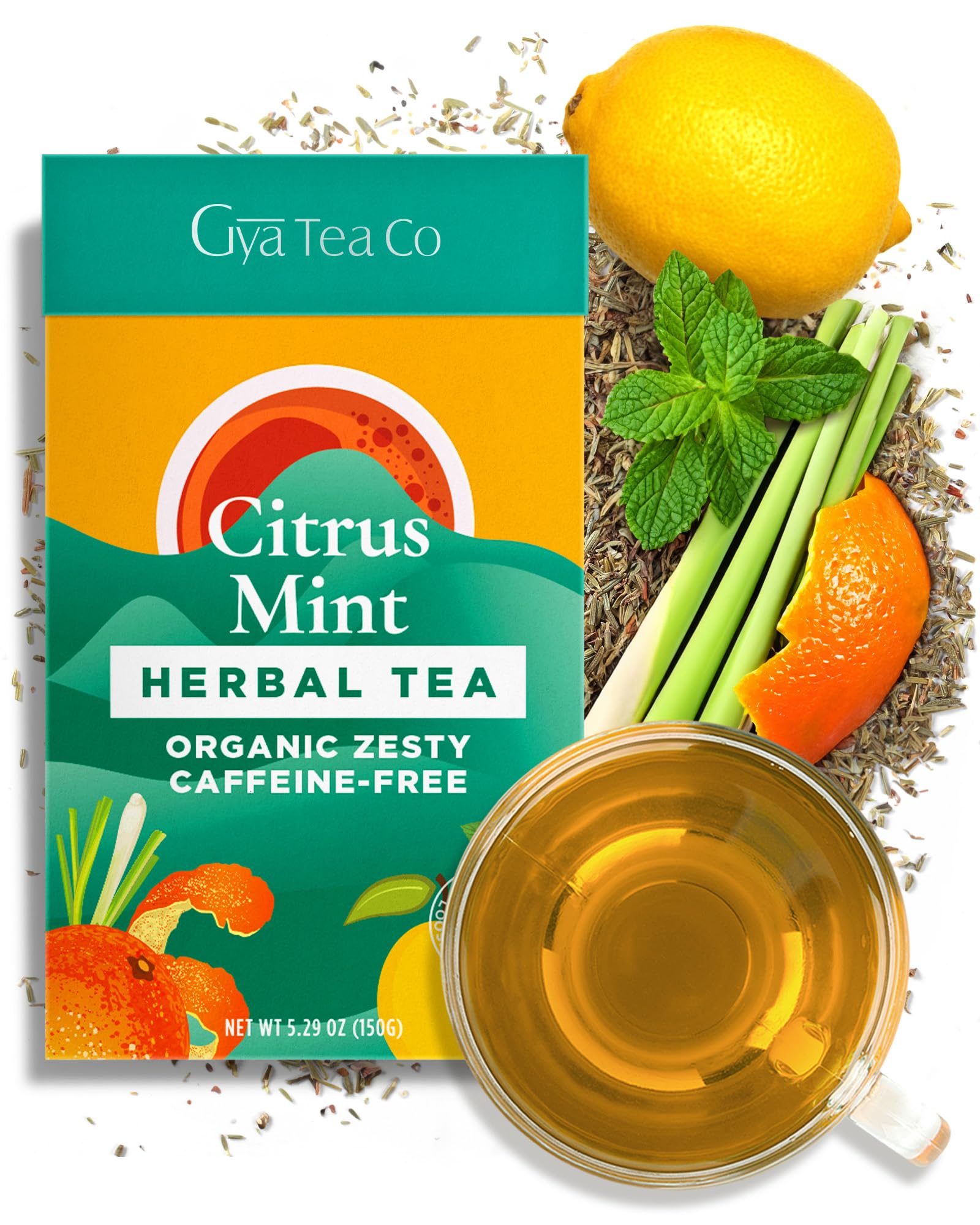 Gya Tea Co Citrus Mint Loose Leaf Tea - 5.29 Oz 70 Cups Herbal Rich in Peppermint, Vitamin C Lemon, Orange Peel for Immunity & Throat Comfort - Peppermint Fruit Leaves Loose Leaf