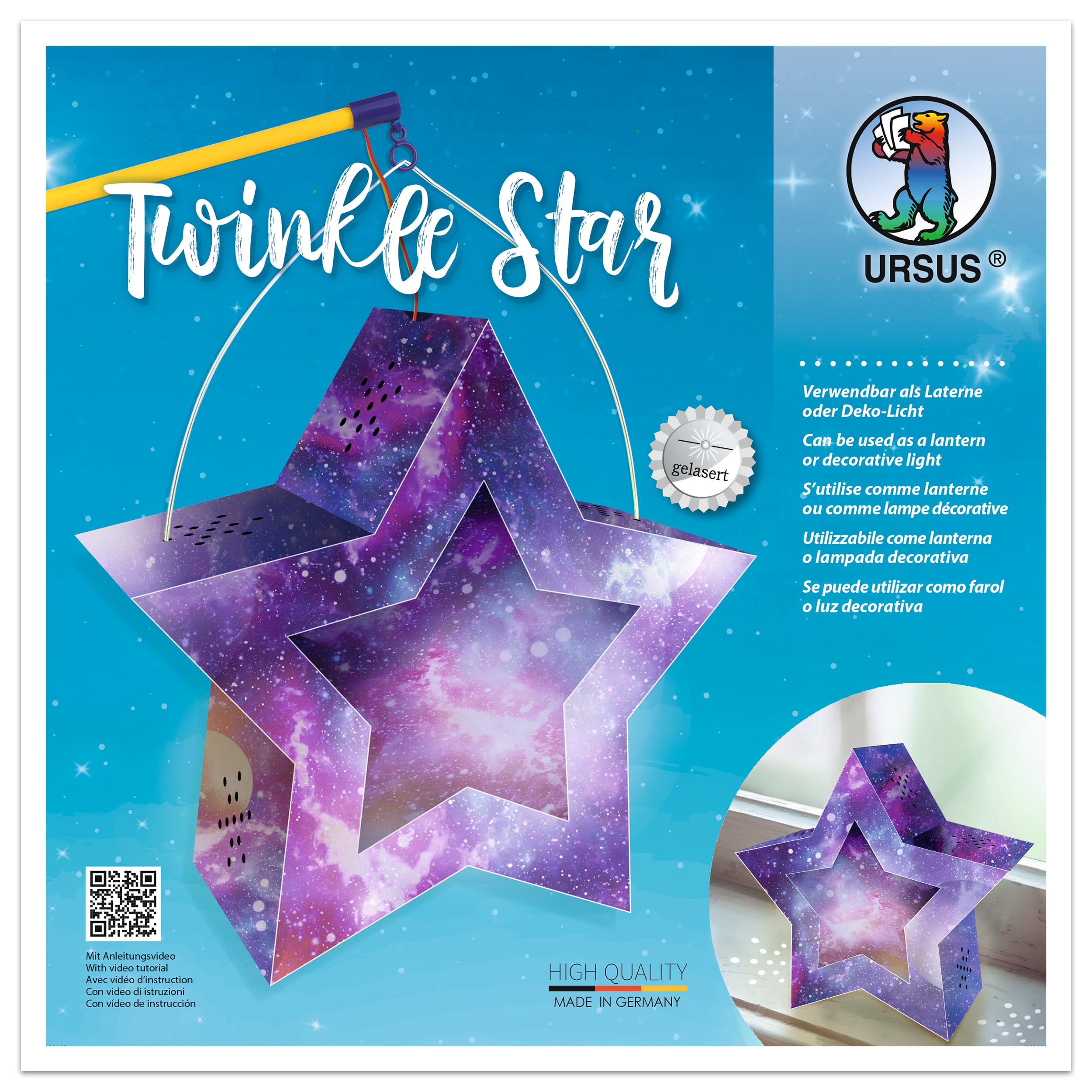 Ursus 18770007 Twinkle Star Galaxy Craft Kit for a Star that can be Used as a Lantern or Decorative Light, Ideal for Saint Martin, Lantern Parade or Autumn Decoration