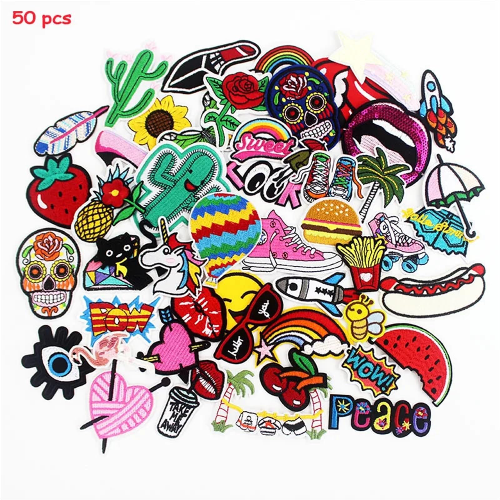 Toppa 50 Toppe in Stoffa Mista Ricami Carini termoadesivi su Badge for Bambini Ragazze Applique Fai da Te for Giacche Borse Adesivi Patchwork
