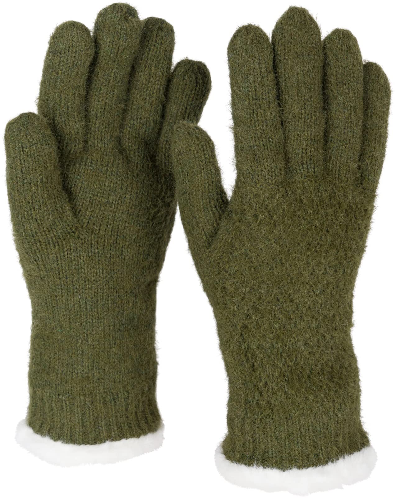 Stylebreaker Women's Olive Warm Winter Gloves With Rice Grain Pattern And Fleece, Thermo Knitted Gloves, Finger Gloves 09010040, Colour: