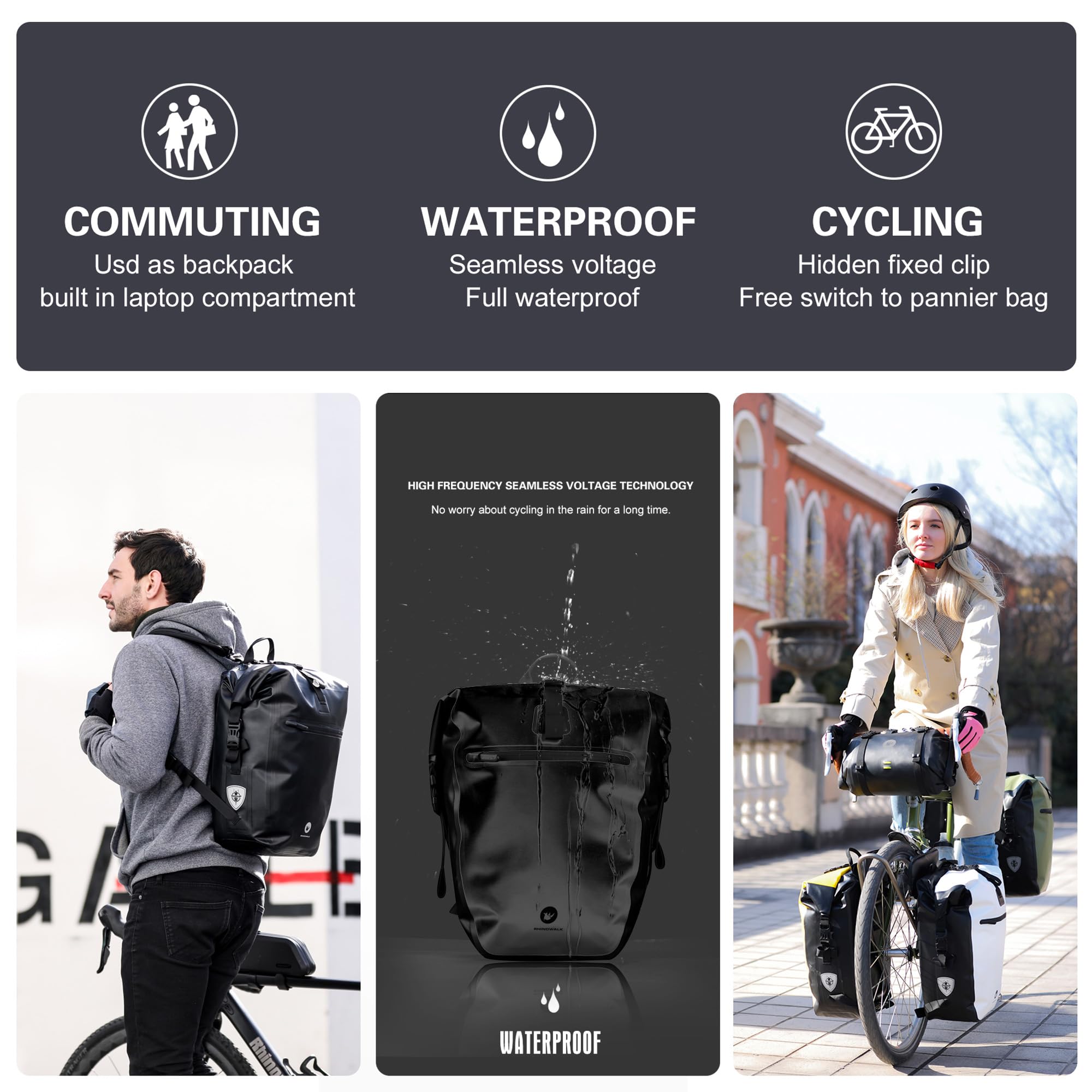 ENJOHOS Borse Bici Posteriore Laterali Multifunzionale Borse per Bicicletta Posteriori Impermeabile Zaino Bici MTB Porta PC Scomparto Borsa Portapacchi Bauletto Bici per Ciclismo e Viaggio, Nero-27L