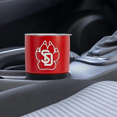 Miniatura 387 de Rico Industries NCAA Miami of Ohio Redhawks - Vaso de cerámica de 16 onzas con agarre de silicona, grabado láser profundo, diseño de color negro