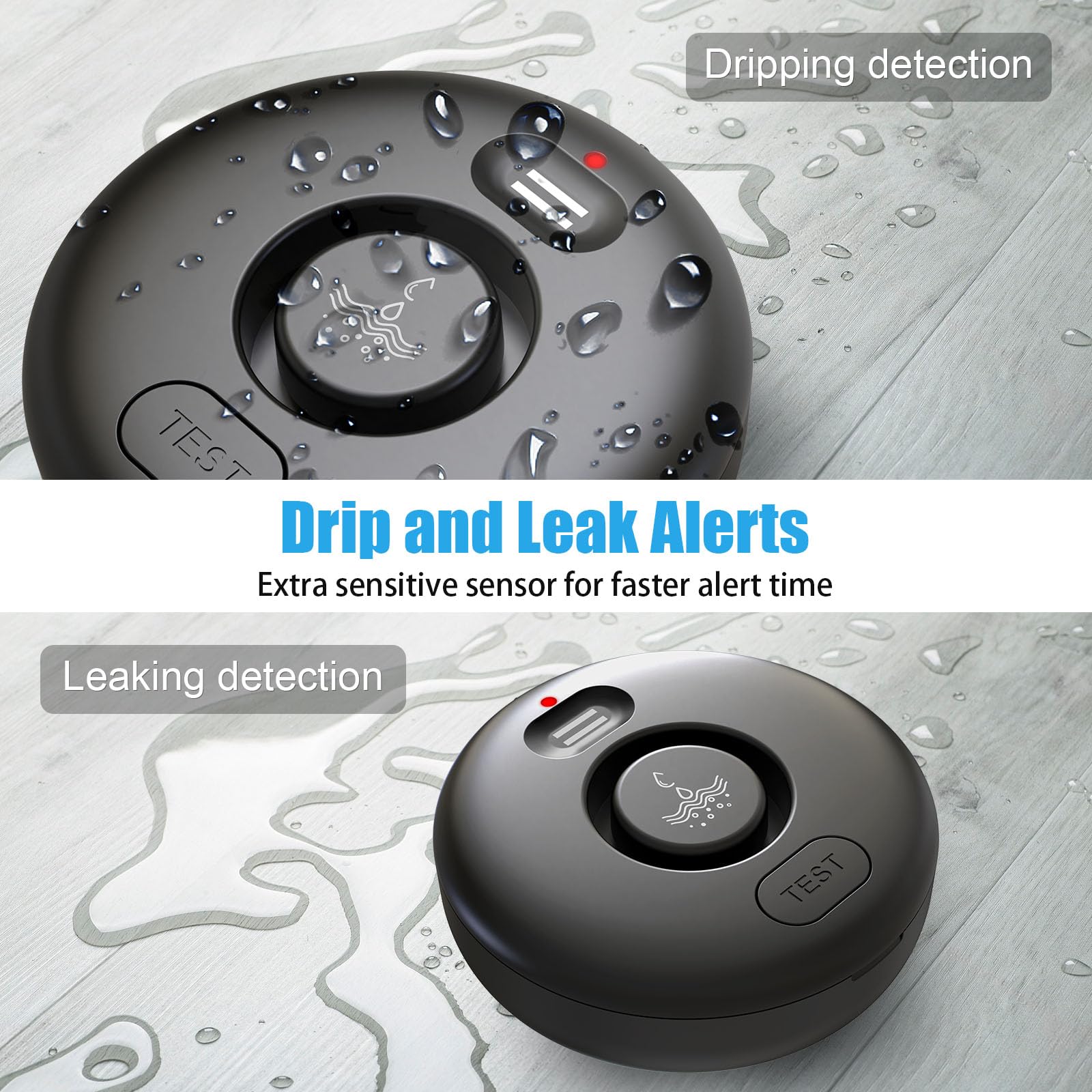 Paquete de 5 detectores de alarma de fugas de agua, sensor de agua de alerta fuerte de 120 dB, IP66 impermeable, alerta sensible de fugas y goteo, fácil instalación para el hogar, prevención de