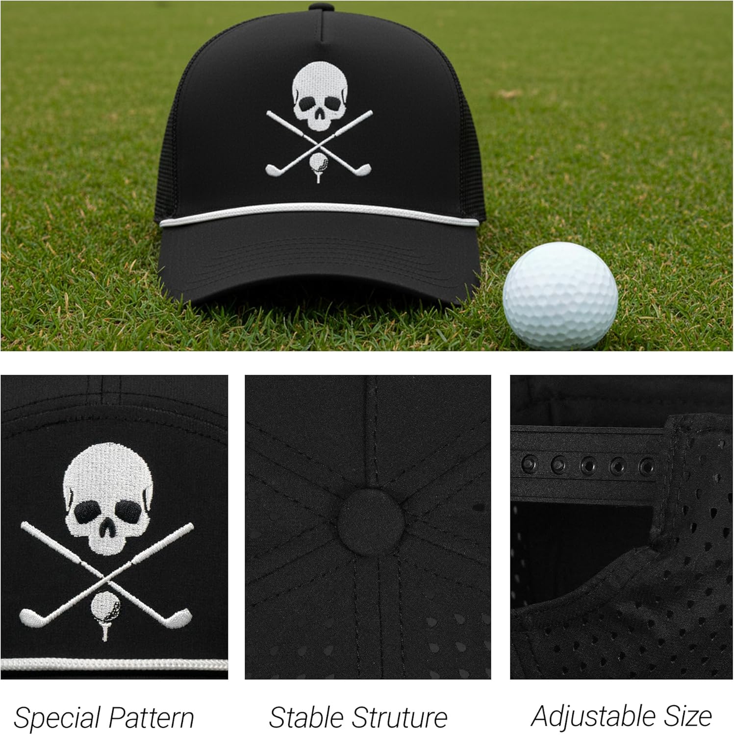 Funny Golf Hats for Men Women,Golf Gifts Skull Baseball Cap for Adults Humor - Image 5
