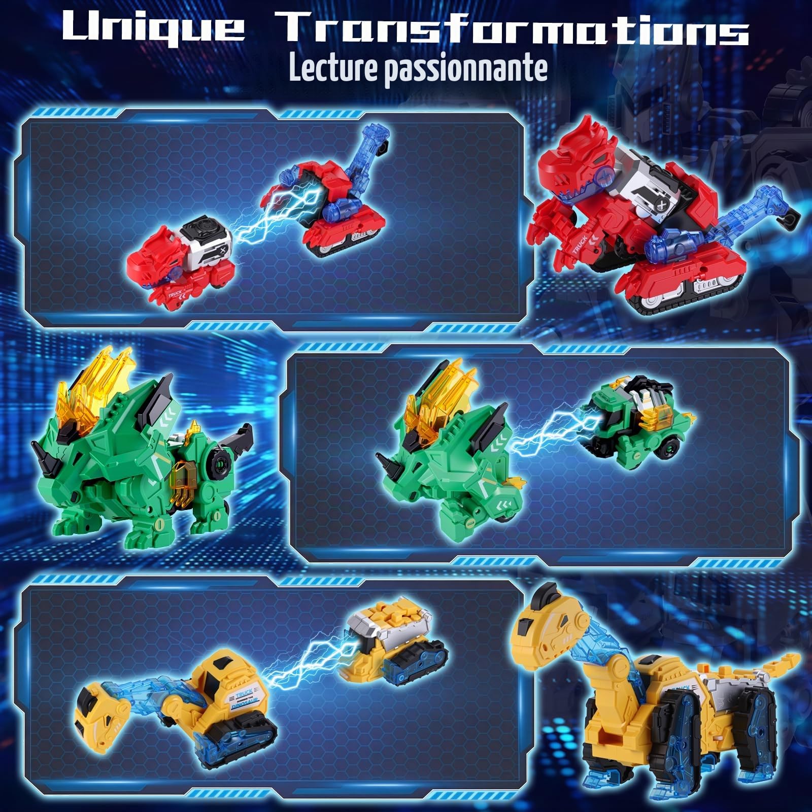 Dinosaure Jouet Transform Robot - 6 en 1 Magnétique Véhicules pour Enfants | 6 Voitures de Chantier Transform en 3 Dinosaures, STEM Educatif Enfant, Cadeau Anniversaire Noël Toys Garçons 3-8 Ans
