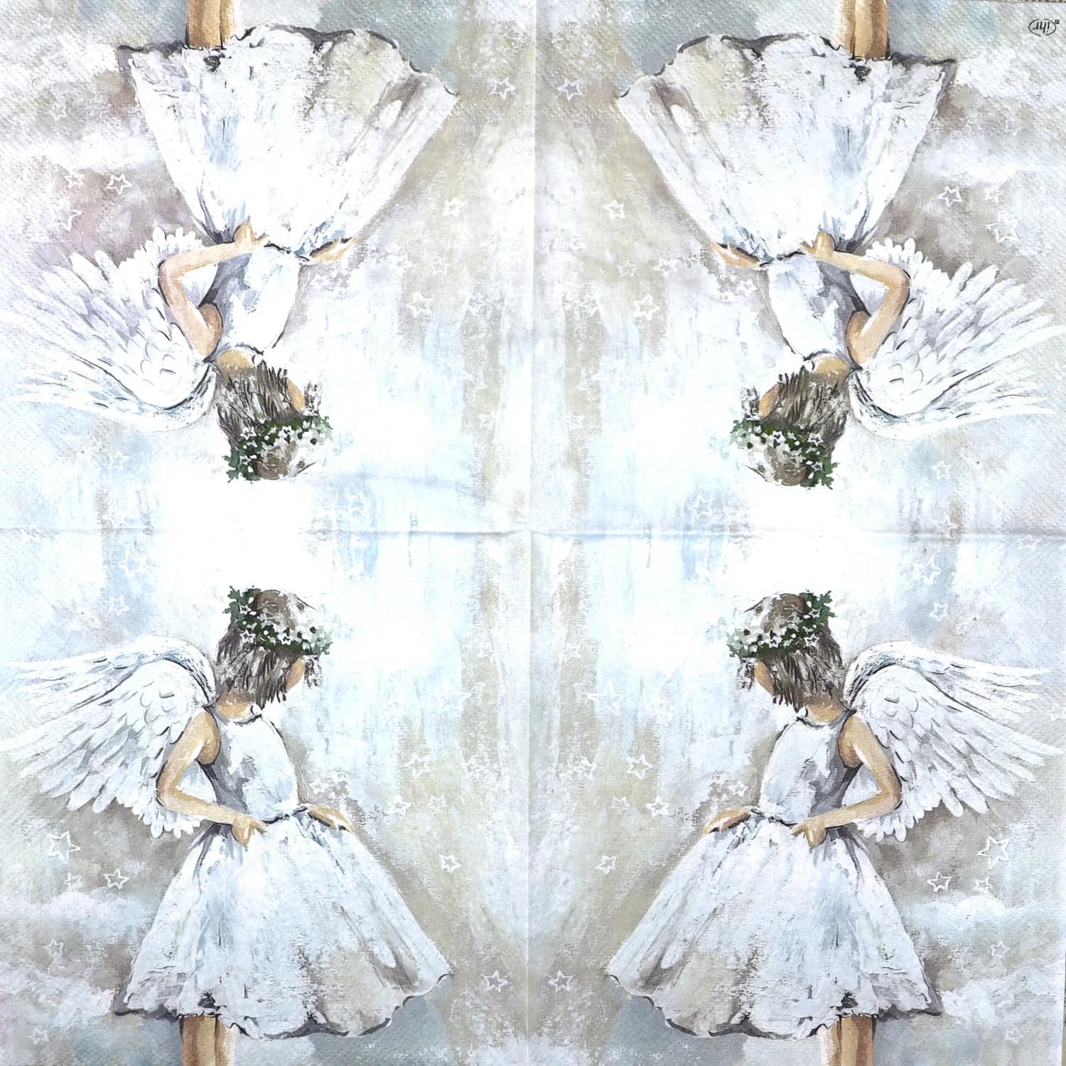 Set of 2 Individual Decoupage Paper Party Napkin Teen Angel Girl Wings Watercolor Decor Luncheon Napkins for a Birthday Holiday, Wedding, Cocktail Party