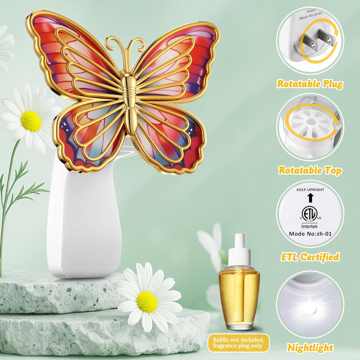 1 Wall Valentine's Day Fragrance Plug in Compatible with Bath and Body Works WallFlower Fragrances, Scent Diffuser with Night Light, ETL Certified, Long Lasting Scented Warmer(Yellow,Butterfly) - Image 2