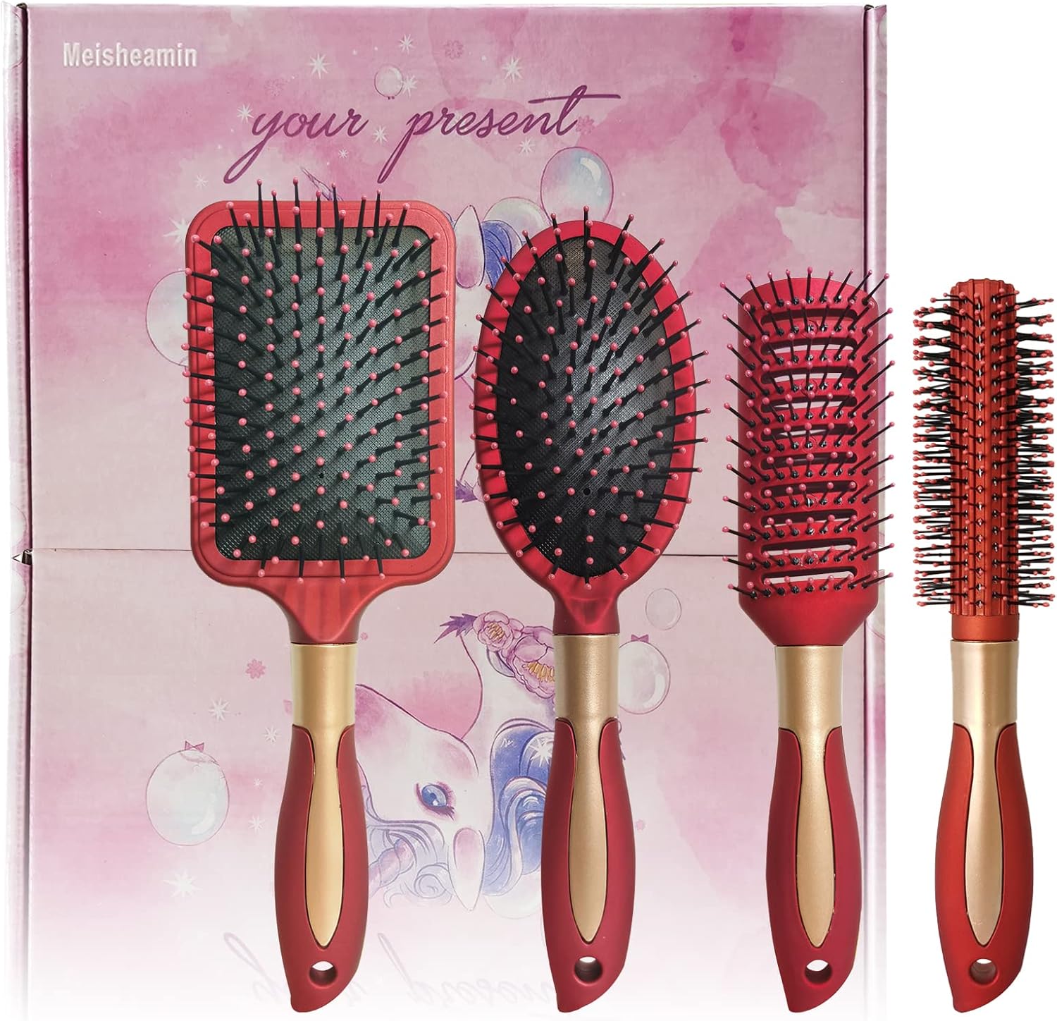 4 Pcs Hair Brush Set,Anti Static Massage Oval Comb,Detangling Brush