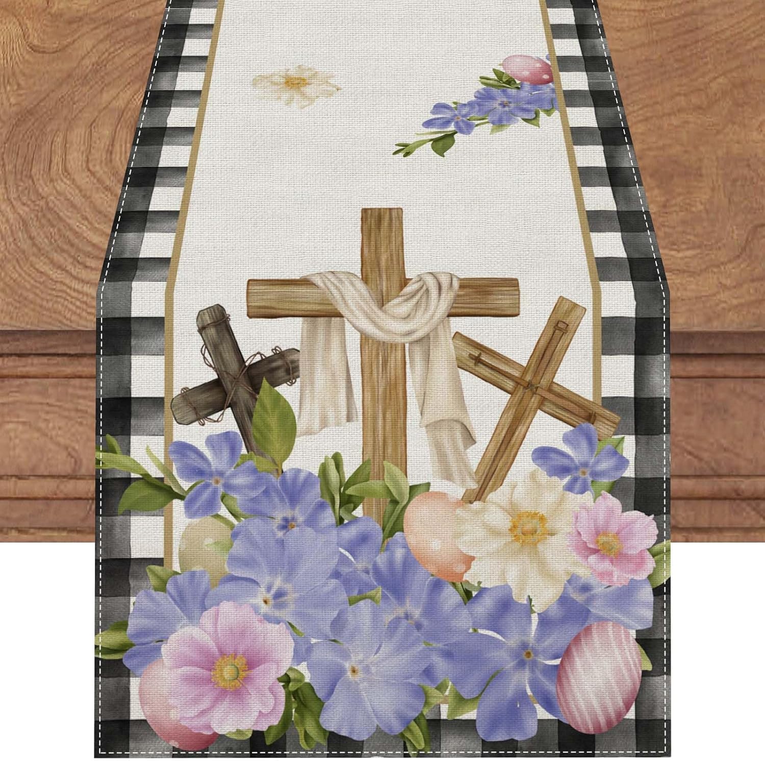 Amazon.com: Linen Black and White Buffalo Check Plaid He Is Risen ...
