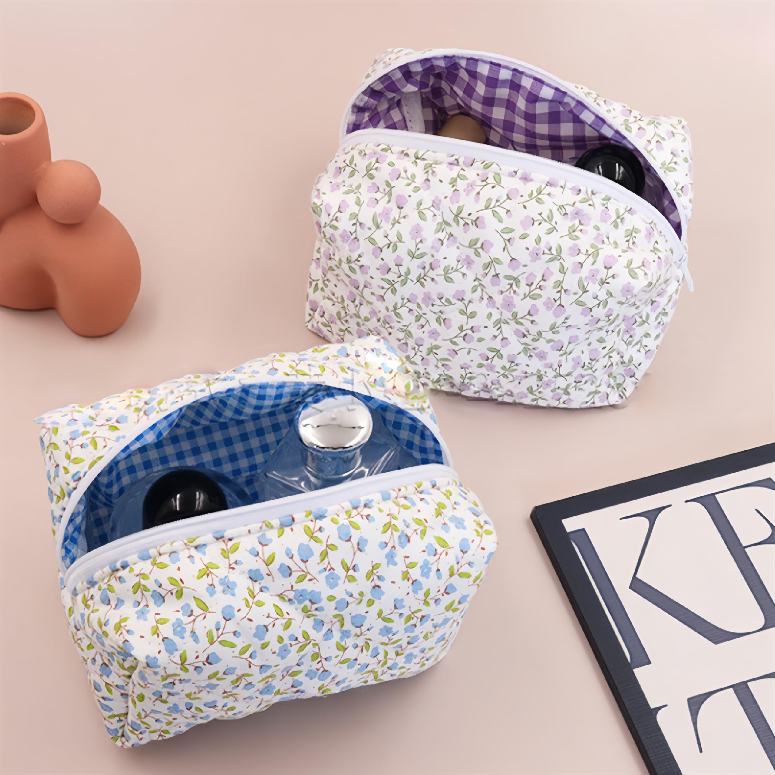 Aucuu Floral Makeup Bag, Cotton Toiletry Bag, Makeup Bags, Portable Travel Cosmetic Bags, Large Capacity Floral Toiletry B-ag - Image 4