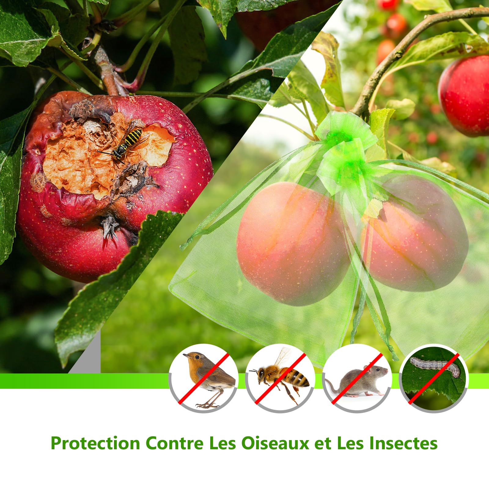Sac de Raisin Net 15x20cm Filet Anti-Insectes Réutilisable 50pcs Protection Fruits Légumes Jardin