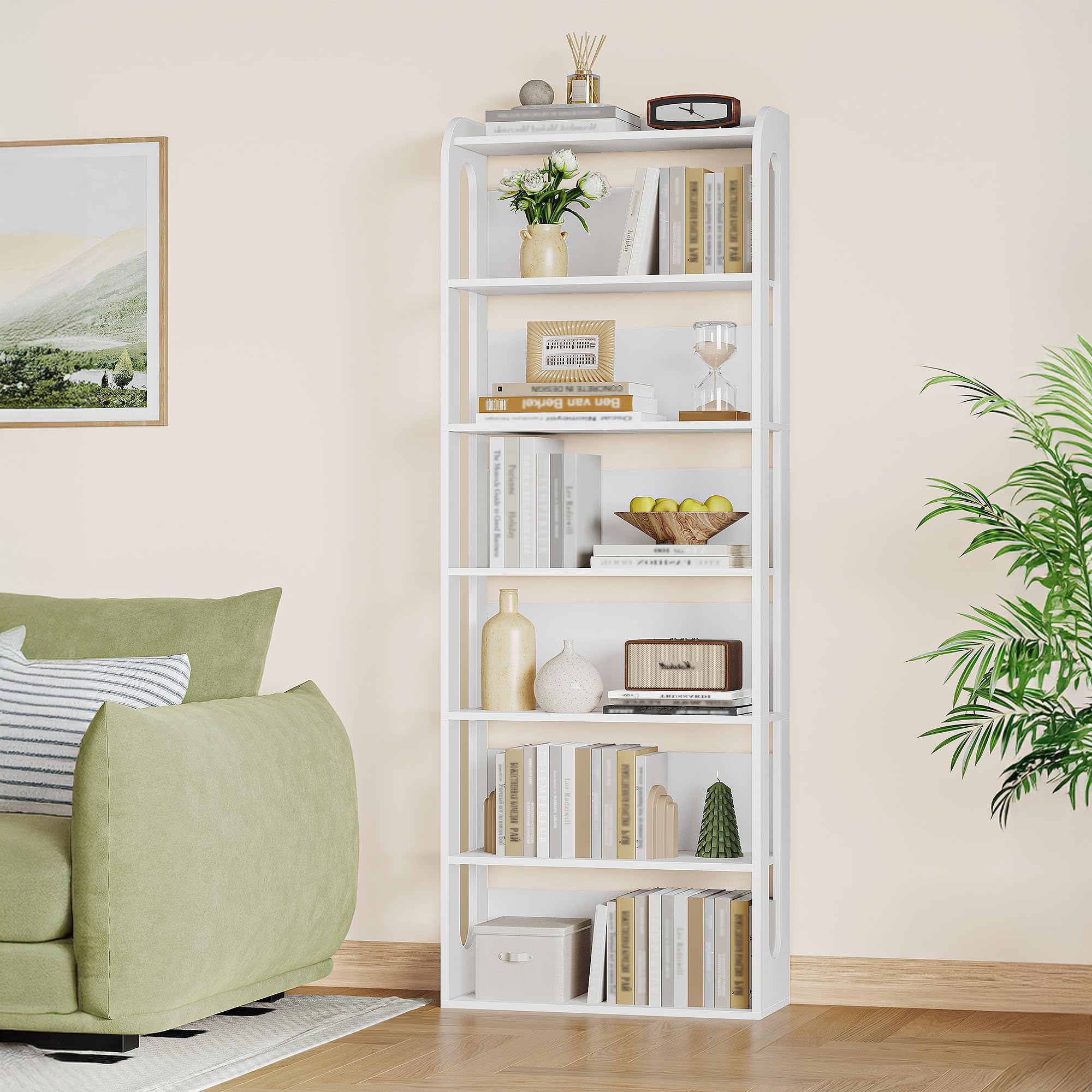 Hzuaneri Bibliothèque, étagère en Bois à 7 Niveaux, étagère géométrique 3D de Bureau, Bibliothèque sur Pied en Bois pour Chambre, Salon et Bureau 24 x 60 x 181,4 cm Blanc BC70003X