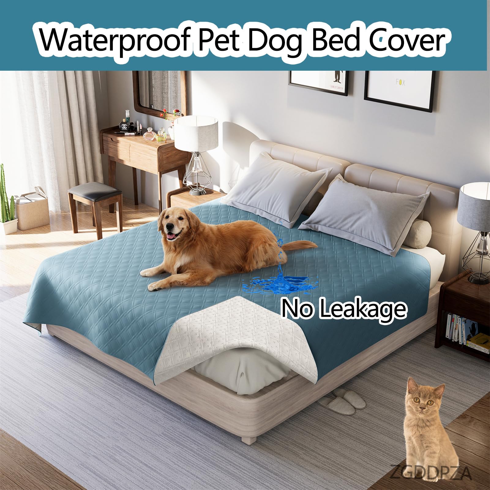 Couverture Imperméable pour Animal De Compagnie Couvre-lit Housse De Canapé Lavable pour Animal De Compagnie, Tapis De Protection pour Meubles (208 x 259 cm/82 x 102 in,Gris Bleu)