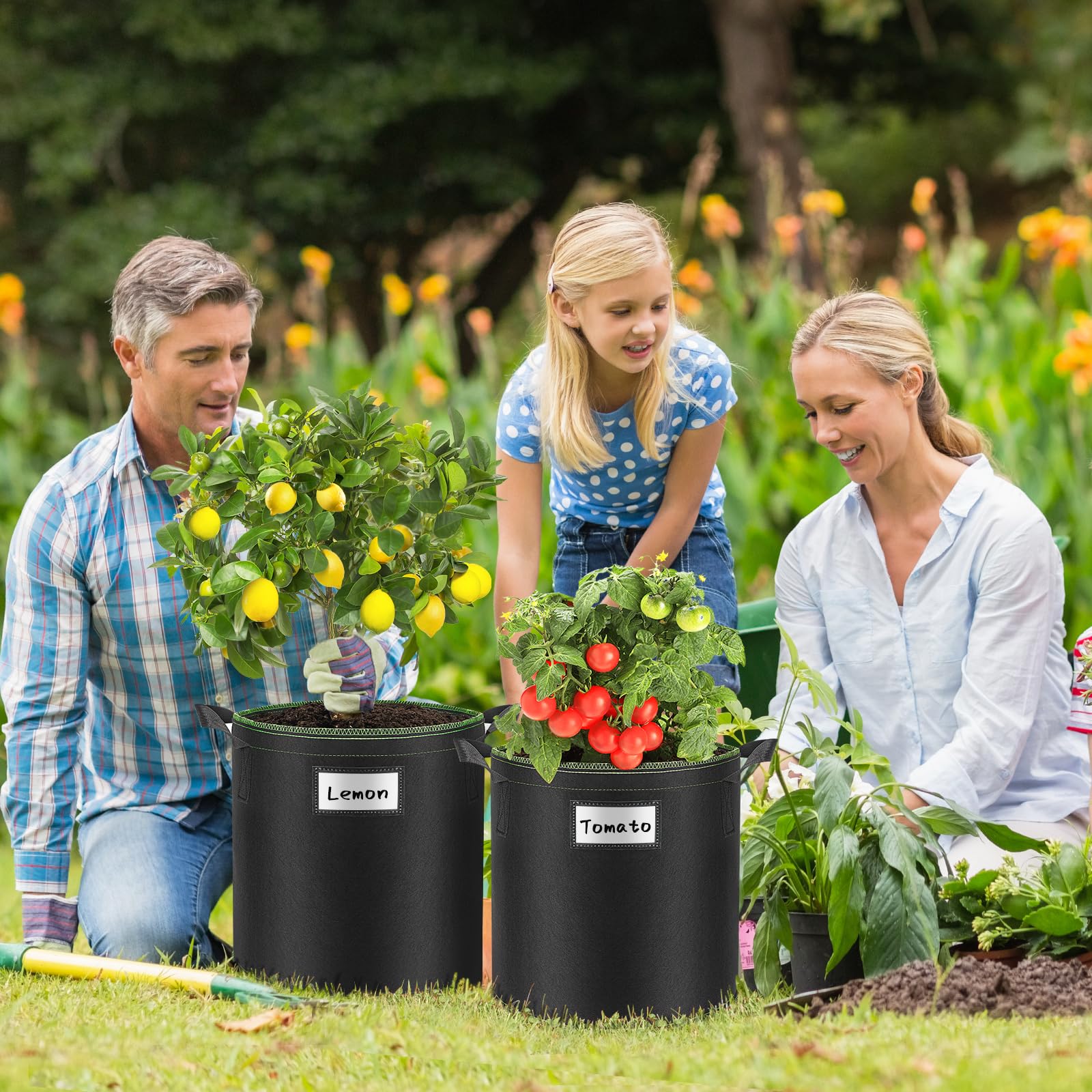 5 Piezas Bolsas de Cultivo 15L Bolsas para Plantas Maceteros de Tela para Cultivo de Plantas, Bolsa de Plantación para Patatas, Tomateras, Pimiento, Fresas