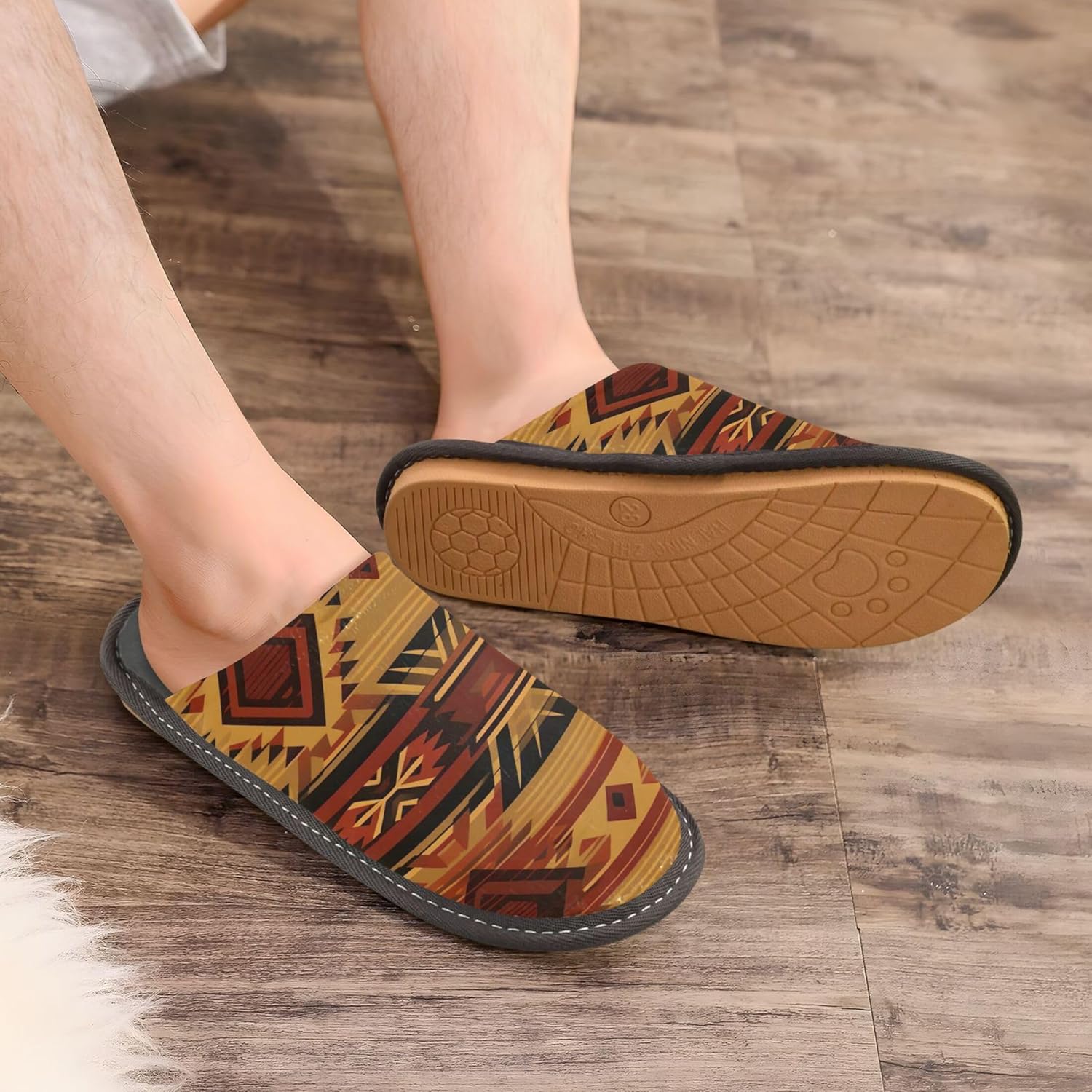 India Retro House Slippers – Cozy Fuzzy Slippers for Guests, Washable & Disposable, Perfect for Shoeless Home, Spa & Hotel Use A111915