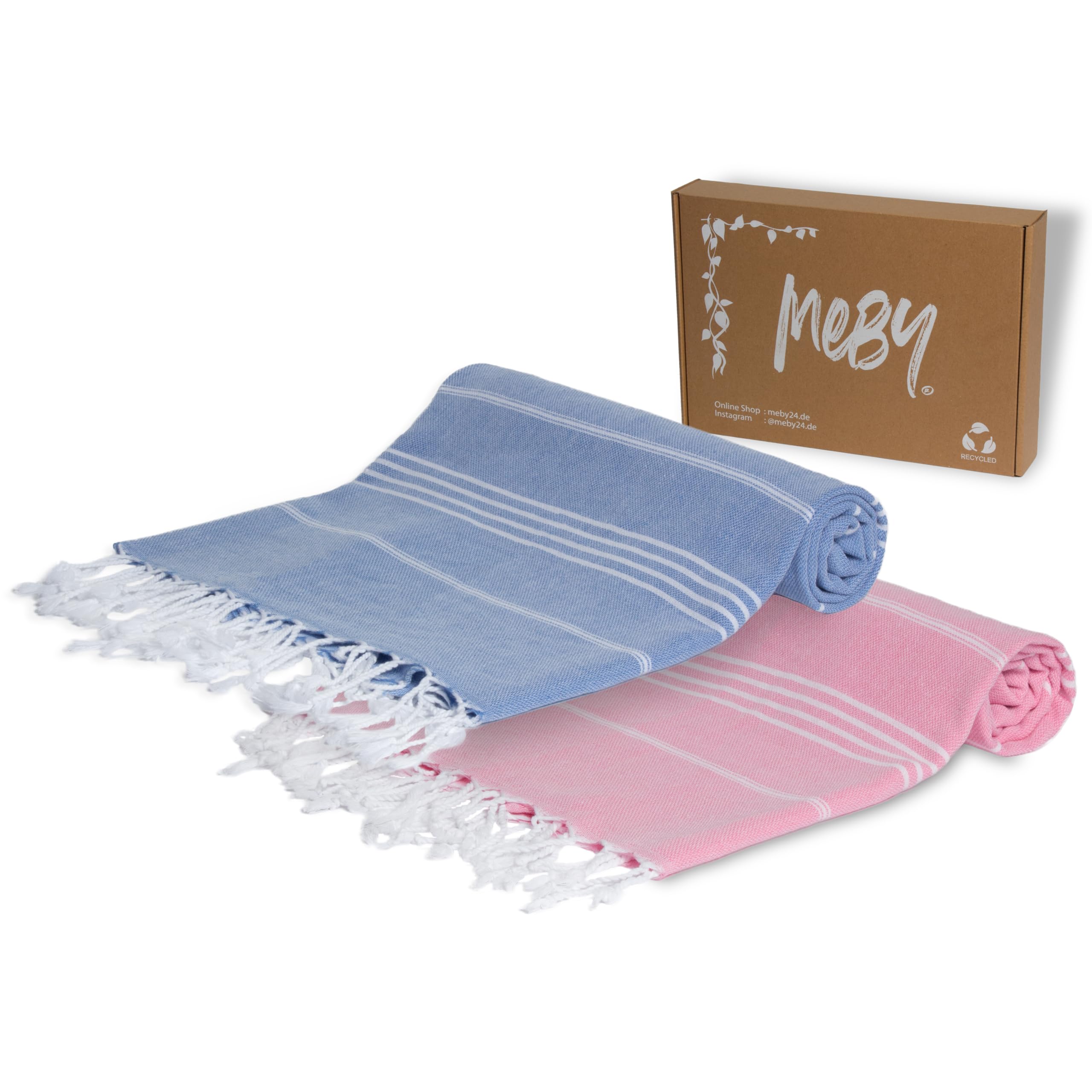 MEBY Set of 2 XXL Sauna Towels (100 x 200 cm) Beach Towel, Bath Towel, Turkish Hammam Towel, Hand Towel. 100% Cotton (Pink & Blue) - Image 3