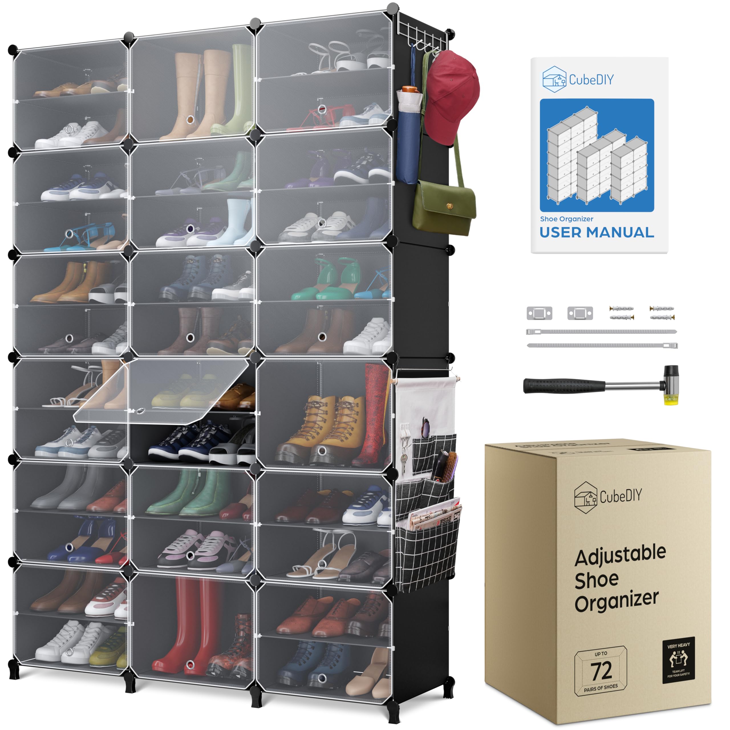 Amazon.com: CUBEDIY Shoe Organizer Cabinet Up to 72 Pairs, Shoe Closet ...