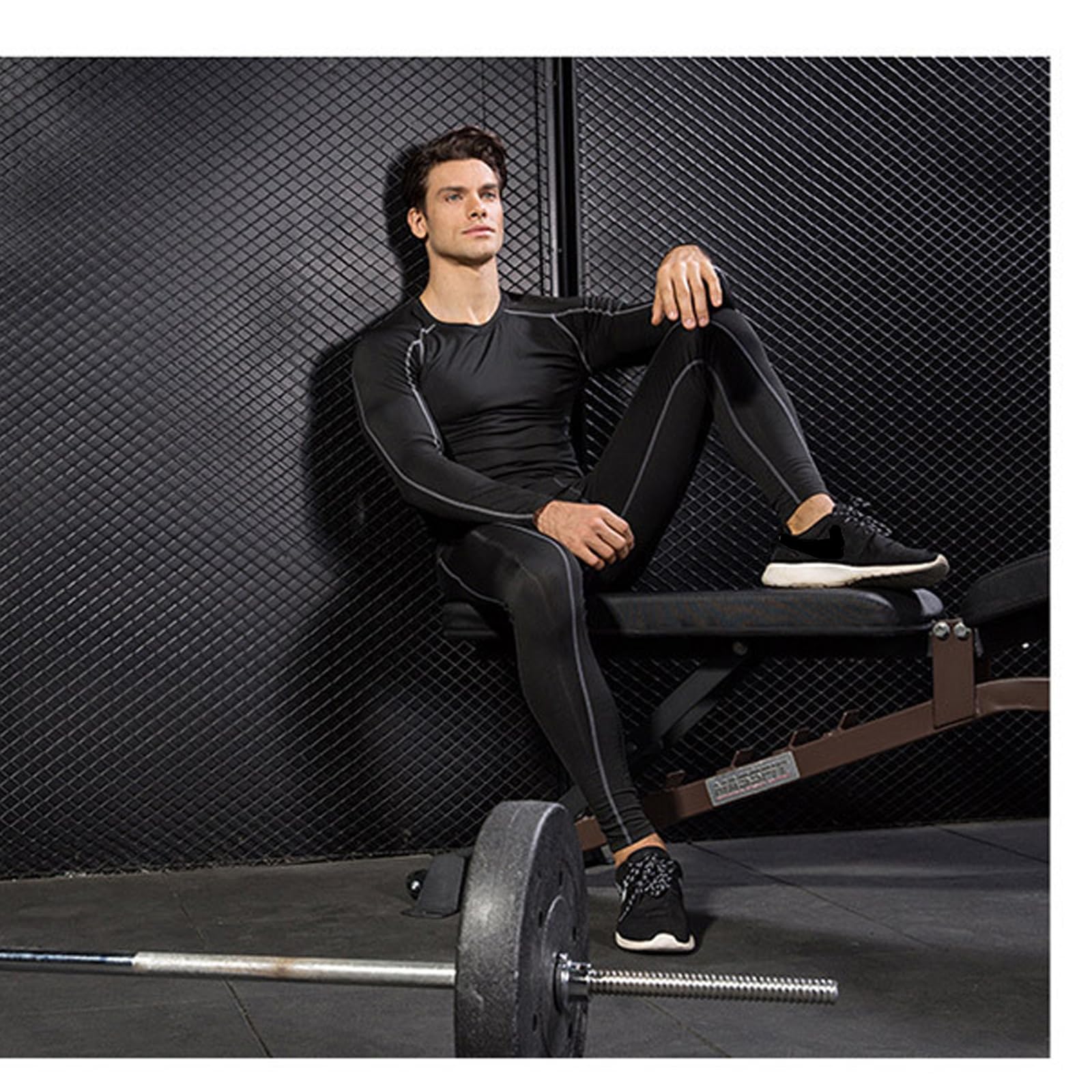 Set di biancheria intima termica da uomo a maniche lunghe con collo alto e pantaloni lunghi per allenamento, sci, corsa, escursionismo