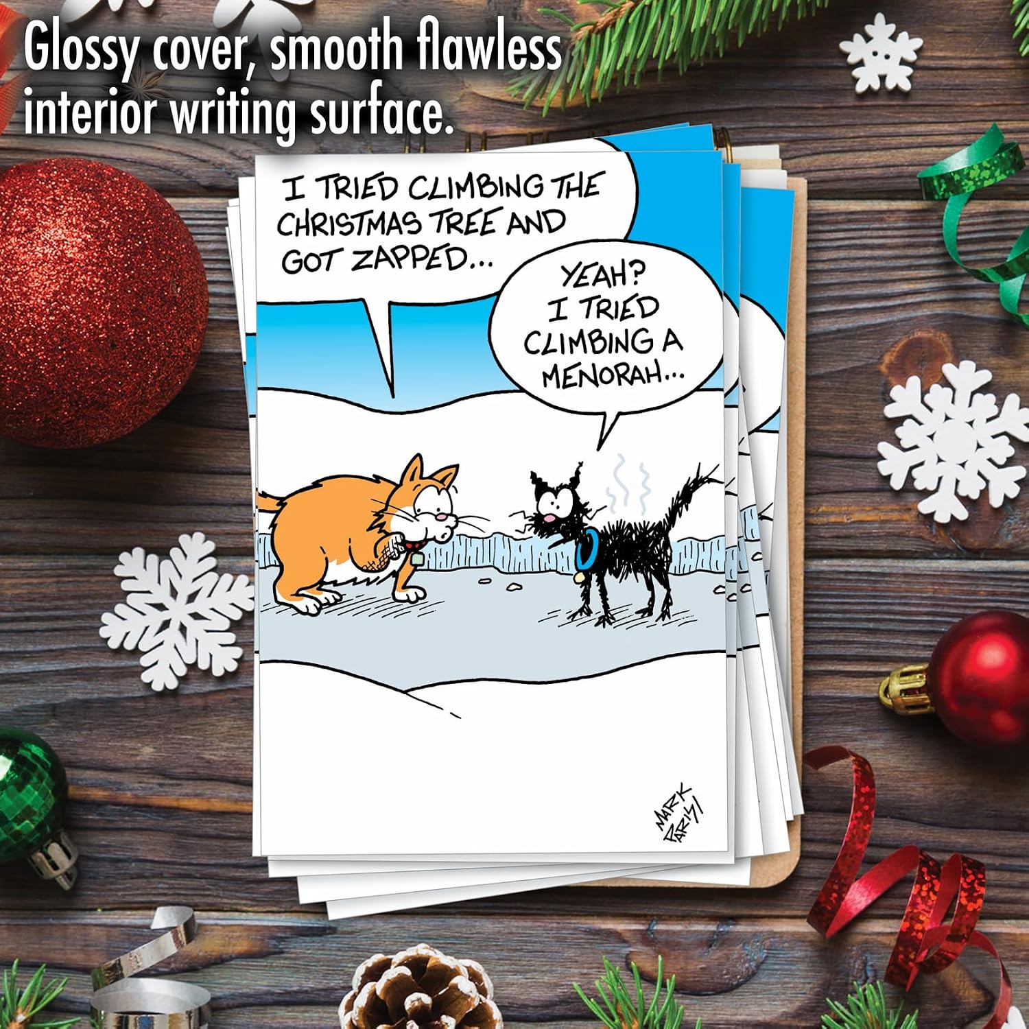 NobleWorks - 12 Funny Christmas Cards for Adults - Cartoon Xmas Humor, Holiday Boxed Greeting Cards (1 Design, 12 Cards) - Menorah Tree C9495XSG-B12x1