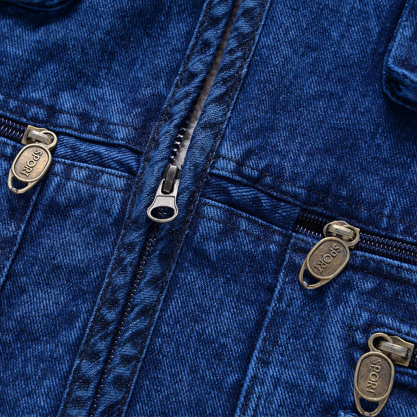 Chaleco para hombre con muchos bolsillos vaqueros, chaleco vaquero para hombre, motorista, tallas grandes, chaleco de trabajo, cuello en V, chaleco para exteriores, con tira de botones, sin mangas