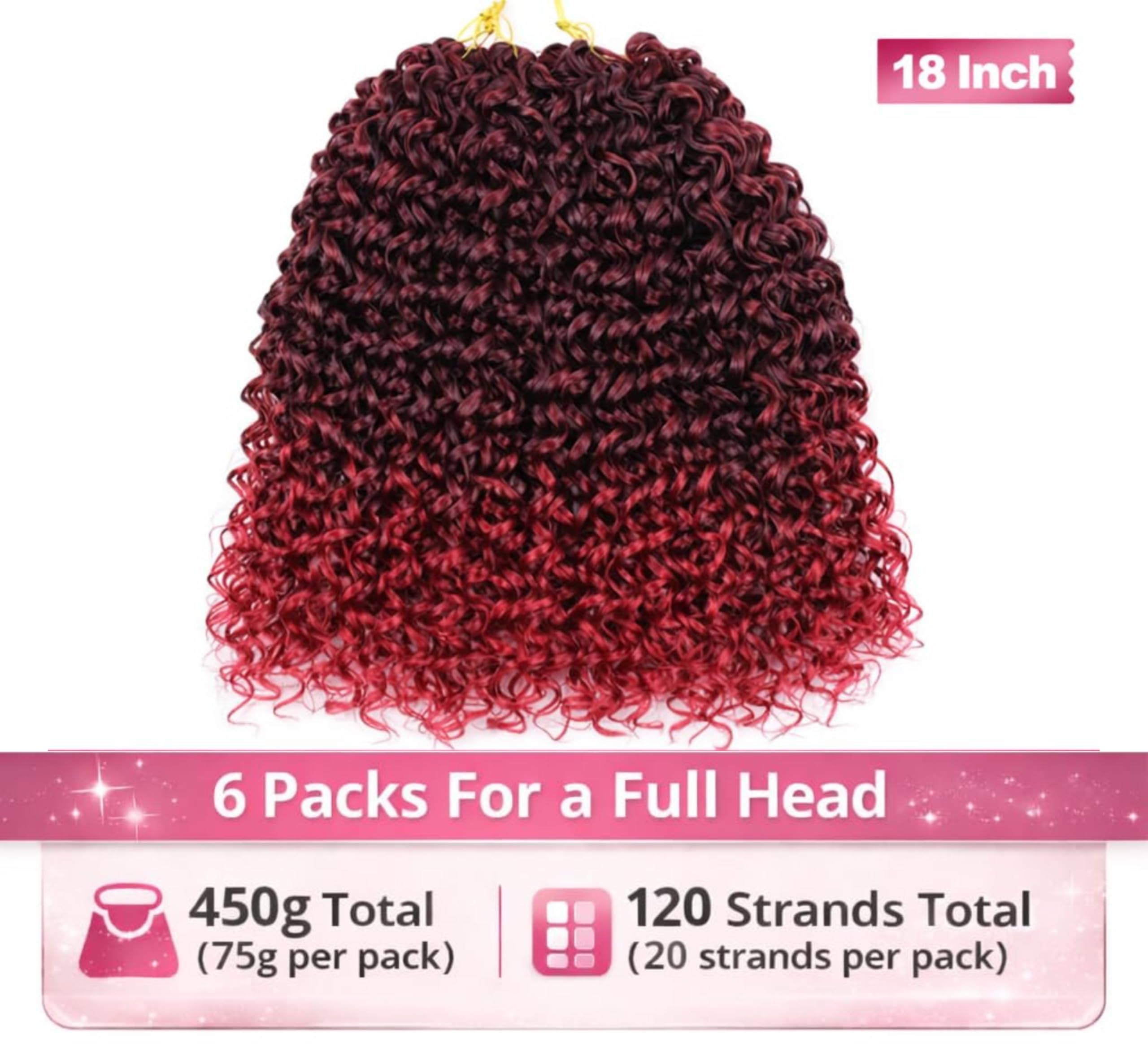 Gogo Curl Hair - Crochet Braid - Extensions de cheveux pour tresses au crochet a l' aspect naturel Kanekalon - 120 mèches 450g + 3 accessoires offerts (T-BUG, 18"45cm)
