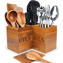 TREWAVE Wooden Corner Utensil Holder for Kitchen Countertop