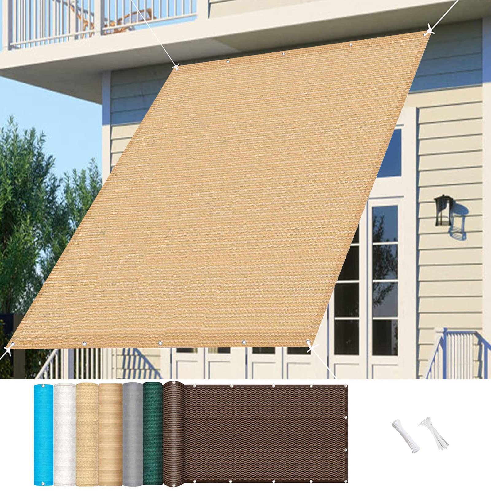 Voile d'ombrage et filet d'ombrage terrasse rectangulaire beige 1.5x1.6m HDPE