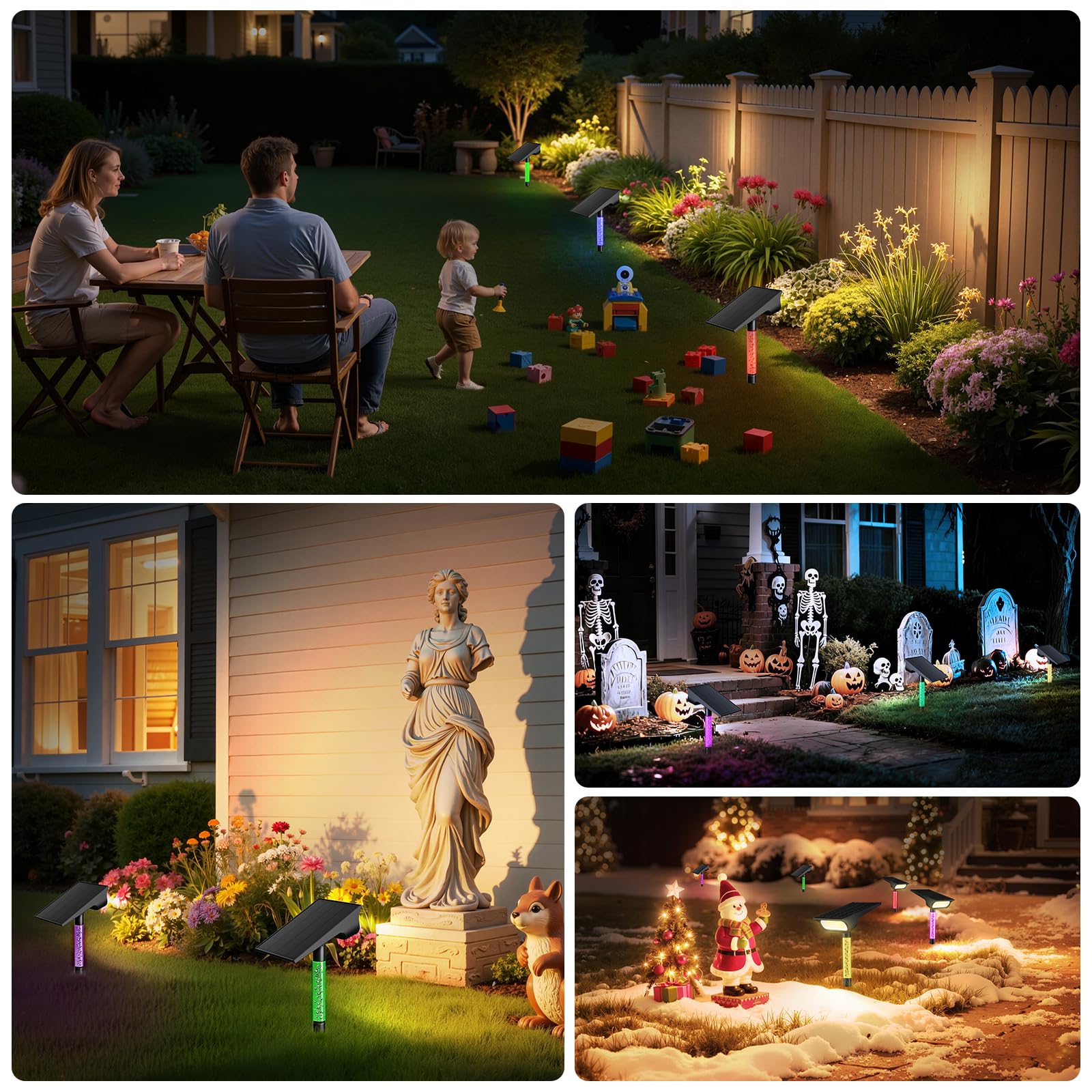 INTELAMP Faretti Solari da Esterno, 3 Colori di Luce Regolabili (Picchetto) | 4000mAh Batteria,Impermeabile IP65,Ideale per Giardino, Cortile, Sentieri, Cespugli