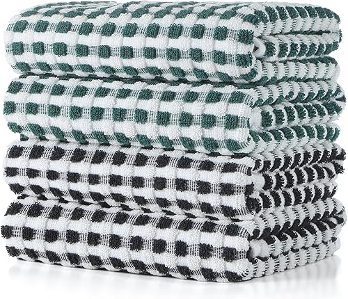 Miniatura 9 de SALAS Toallas de algodón para secar platos de cocina, toallas de rizo de celosía, paños de cocina altamente absorbentes con lazo para colgar, 16 x