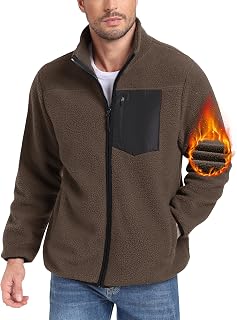 Hombre Forro Polar con Cremallera Completa Chaqueta Cálida de Cuello Alto sin Capucha Ligero Abrigo Otoño Invierno con Tres Bolsillos