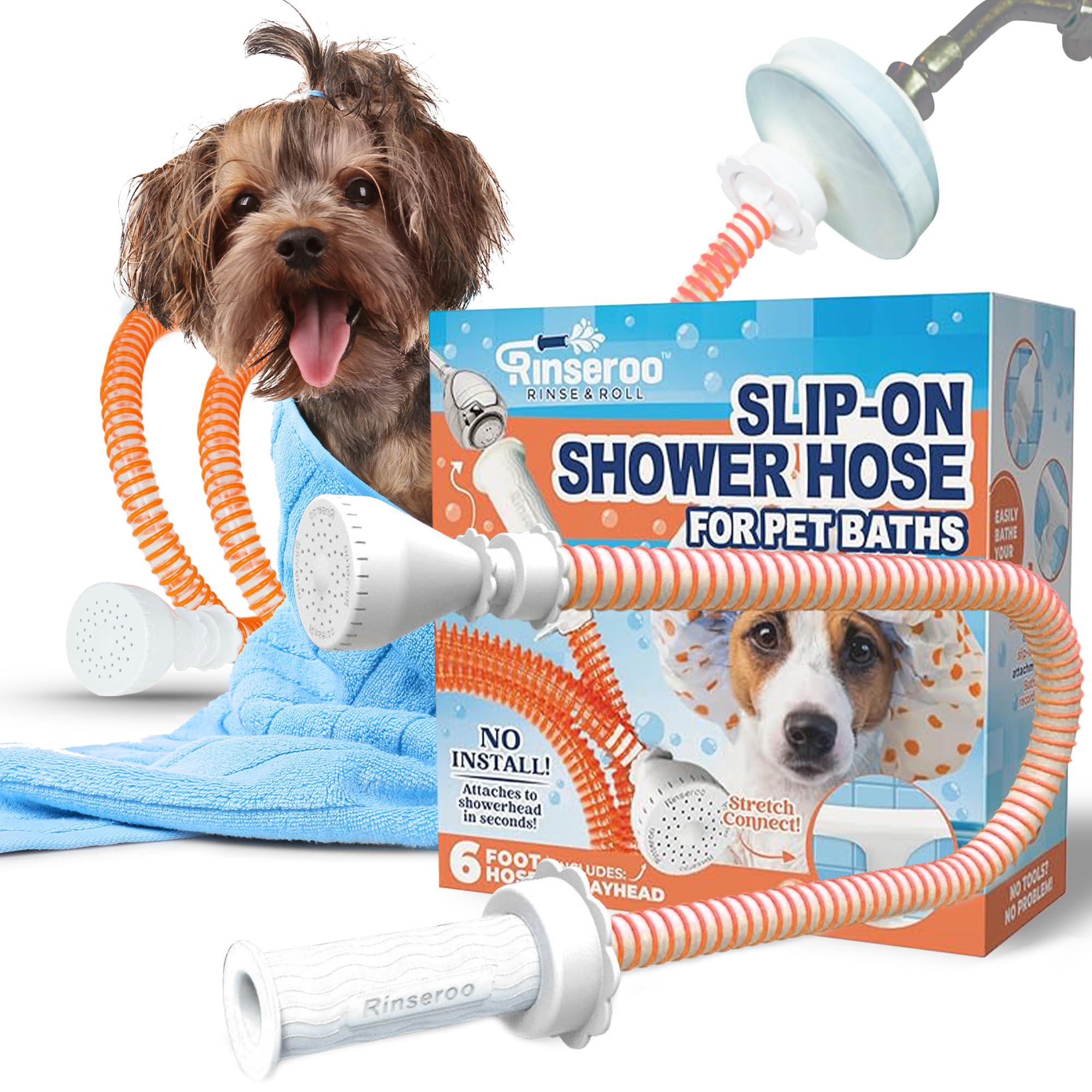 Rinseroo Dog Shower Attachment Hose – Slip-On Pet Sprayer with 6ft Hose – No Tools Handheld Dog Bathing & Grooming Shower Head for Easy Pet Baths, Seniors & RV Use - image 3