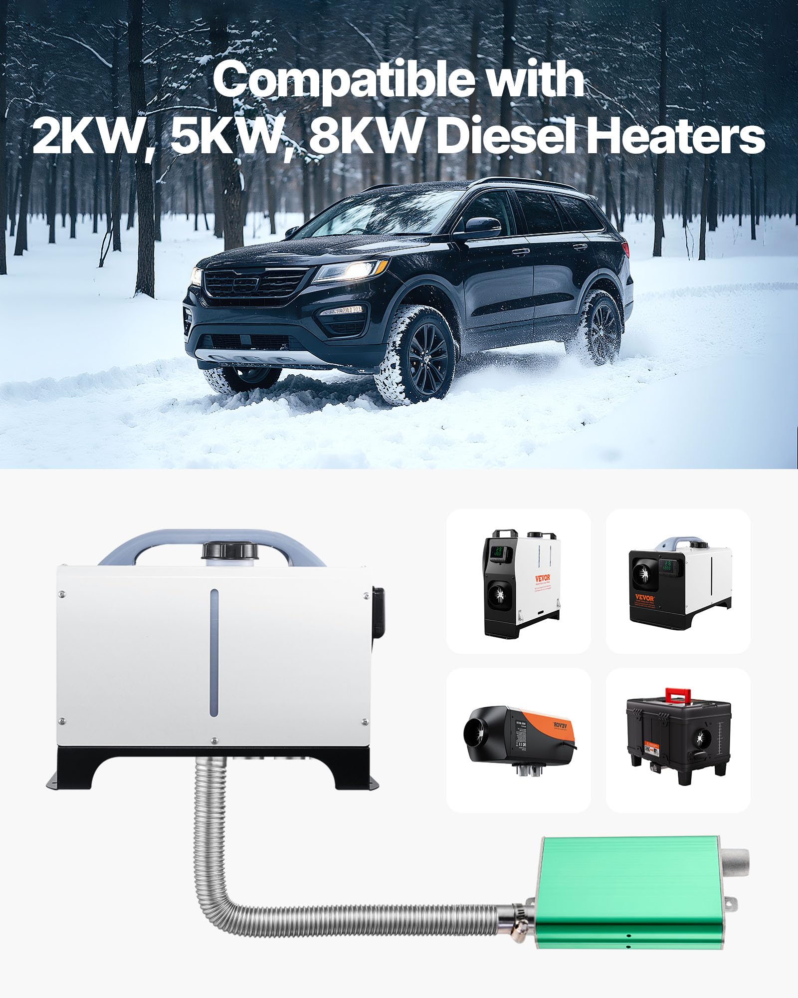 VEVOR Silenziatore per Riscaldatore Diesel da 24 mm, Kit Connettore per Uscita d'Aria in Lega di Alluminio, con 2 Morsetti e Viti, per Riscaldatori da 2 kW, 5 kW e 8 kW, Manutenzione