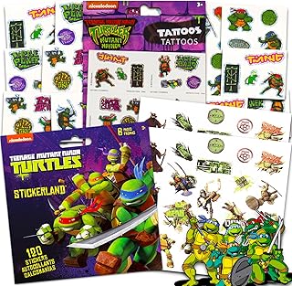 T M N T Teenage Mutant Ninja Turtles Stickers and Tattoos Super Set ~ Bundle with Over 100 TMNT Stickers and 75 TMNT Temporary Tattoos for Boys Girls Kids (Ninja Turtles Party Supplies), TMNT Tattoos