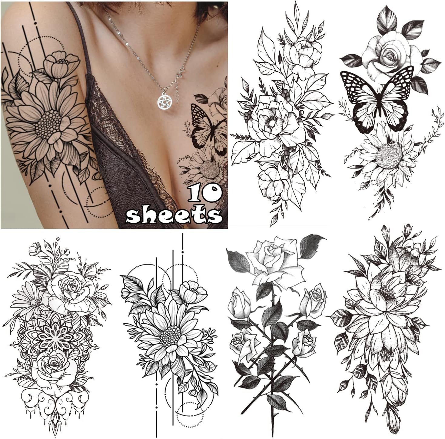 Cerlaza Large Temporary Tattoos for Women Girls, Flower