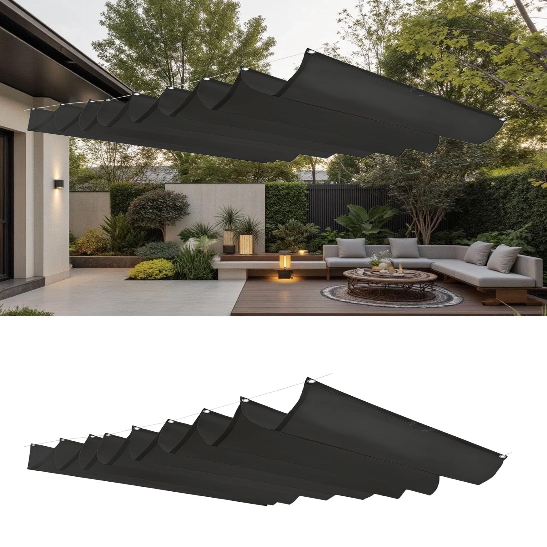 Voile d'ombrage rétractable 115x850 cm pour stopper la chaleur sur la pergola
