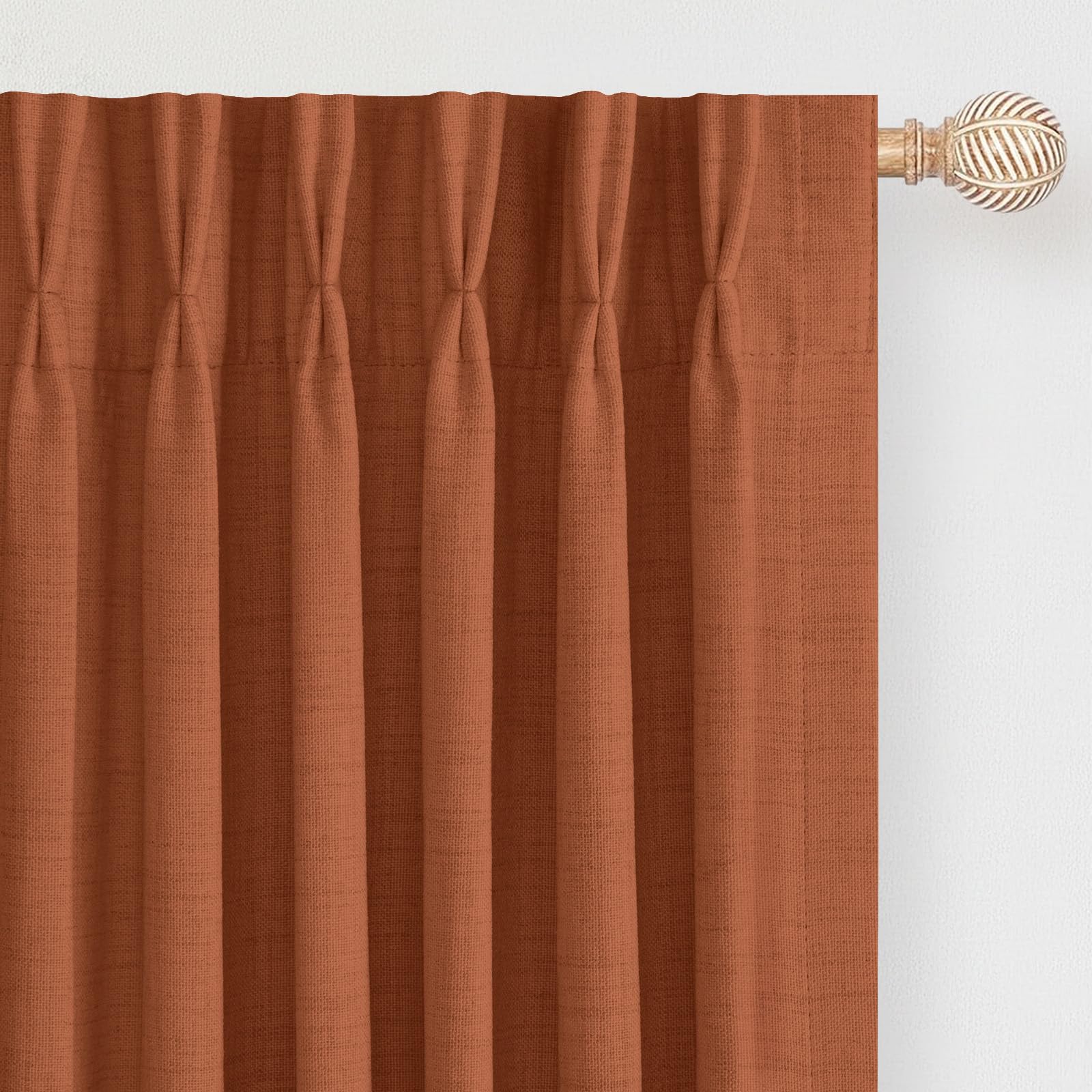 DEFYNEE Pinch Pleated Curtain, Blackout Curtains for Bedroom, Linen-Look Thermal Insulated, with Back Tab & Hooks, Curtains for Living Room, Office, 2 Panels,40"x90",BurntOrange