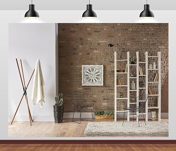 7x5ft Modern Living Room Backdrop Interior Room Bookshelf Photography Background Brick Wall Modern Book Room Backdrop Business Office Backdrop Photoshoot Booth Props