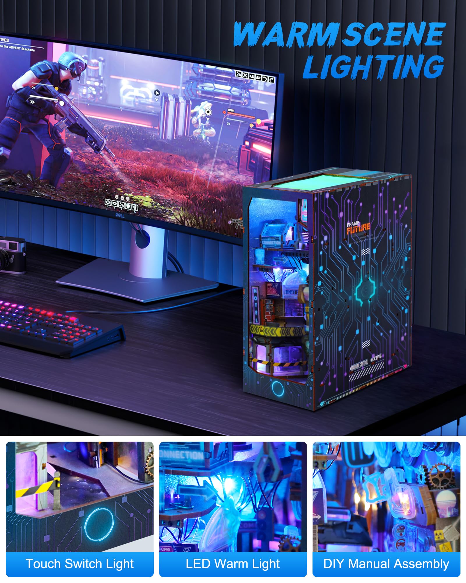 Quanquer DIY Book Nook Cyberpunk Kit: casa delle bambole in legno in miniatura con mobili e luce a LED,puzzle in legno 3D, kit per modellini per persone di età superiore ai 14 anni Regalo creativo