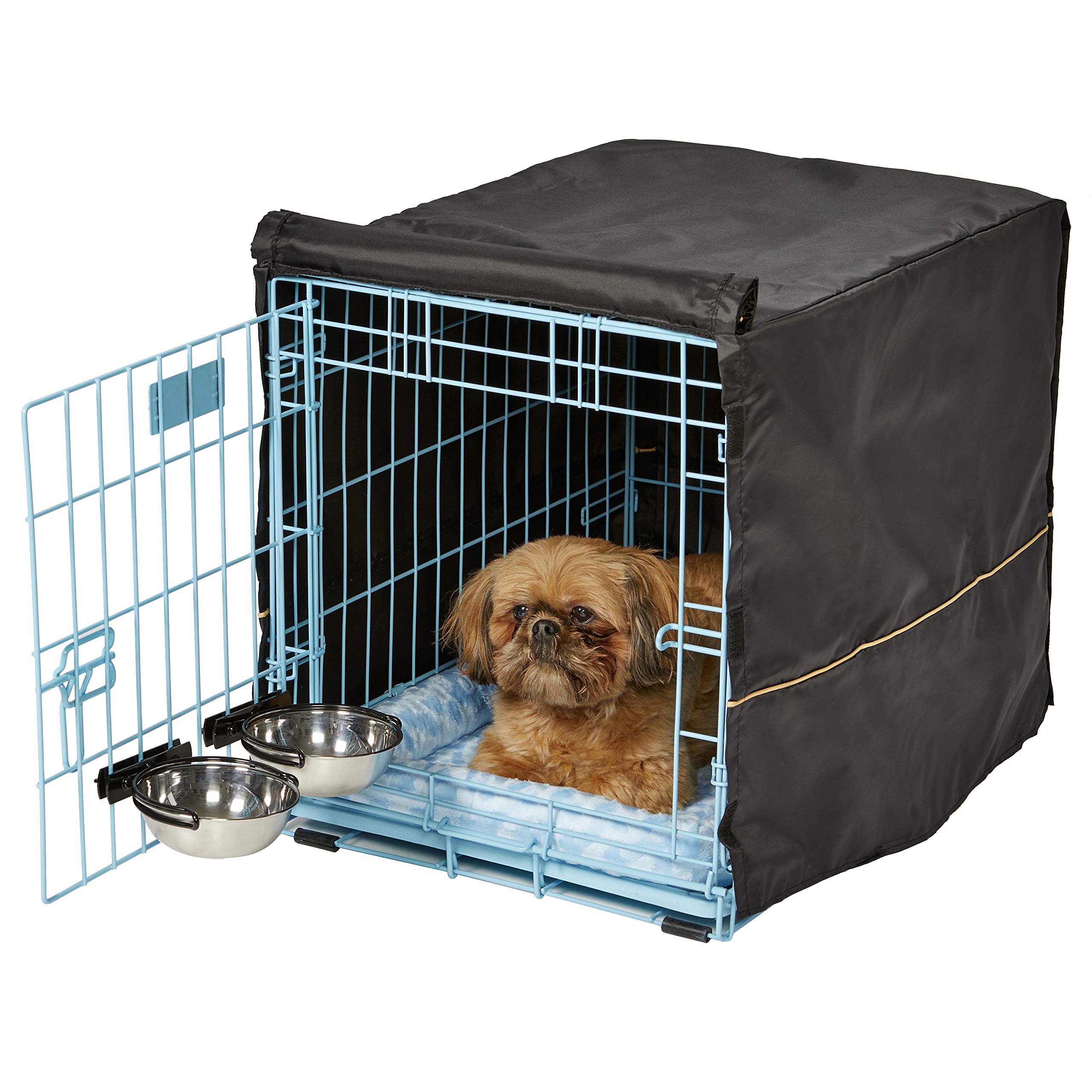 Blue Fashion iCrate Starter Kit, 24-inch Dog Crate Bundle for Small Dogs, Includes Cage, Pet Bed, 2 Bowls and Privacy Cover