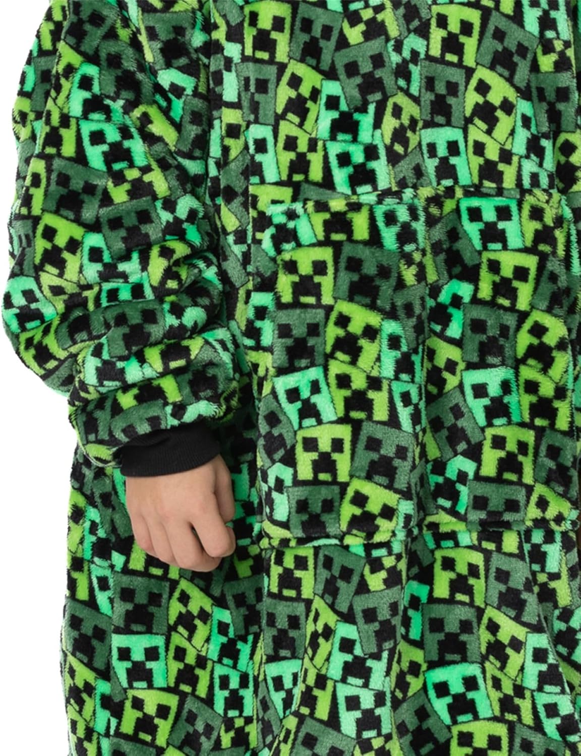 Minecraft Boys Oversized Blanket Hoodie | Boys Creeper Villain Enemy Double Lined Sherpa Fleece Green Sweater