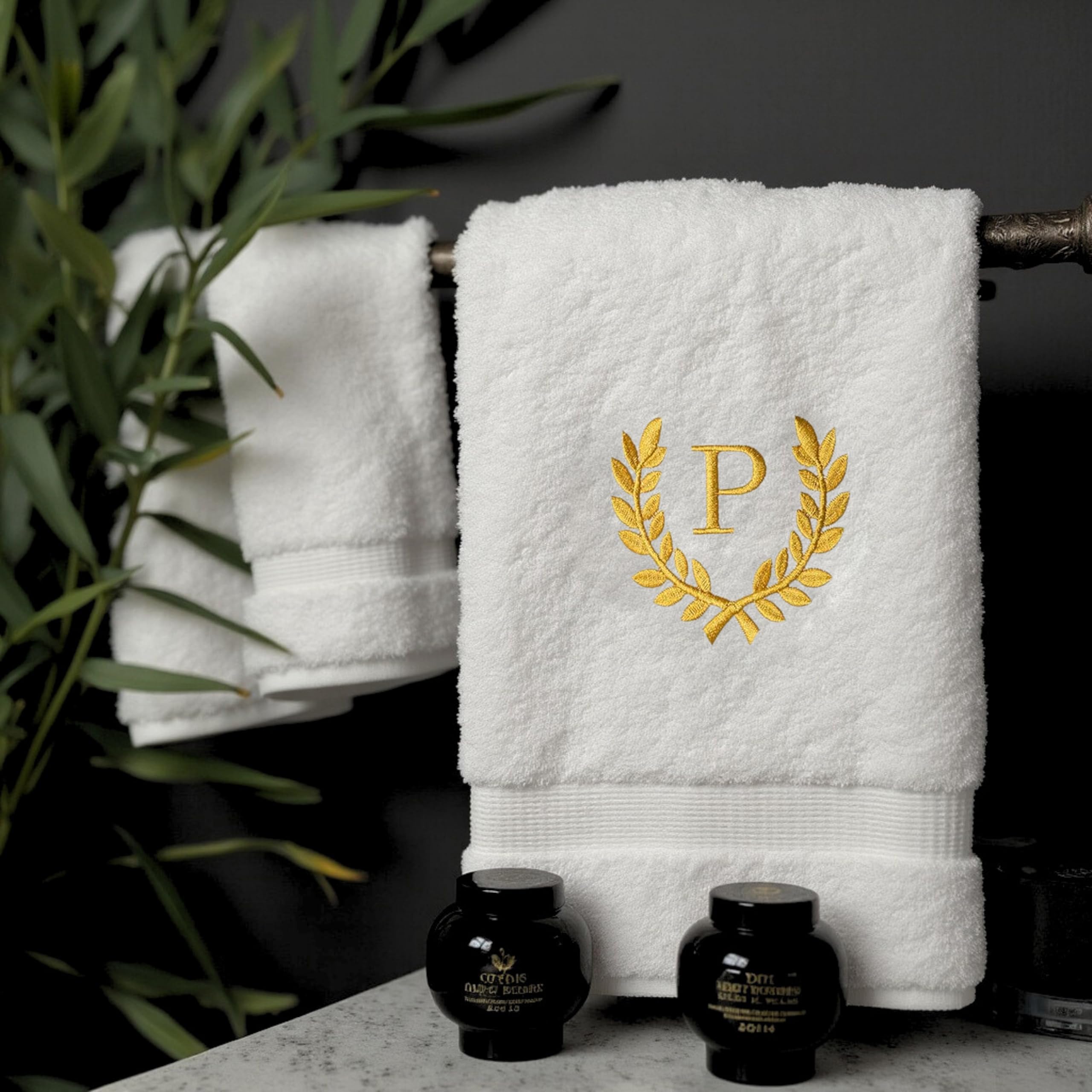 Toallas de mano Monogrammed para baño y cocina | regalo personalizado para bodas y novias | Toalla turca de lujo personalizada | Colección Spa, gran tamaño, 16 x 30 pulgadas, juego de 2