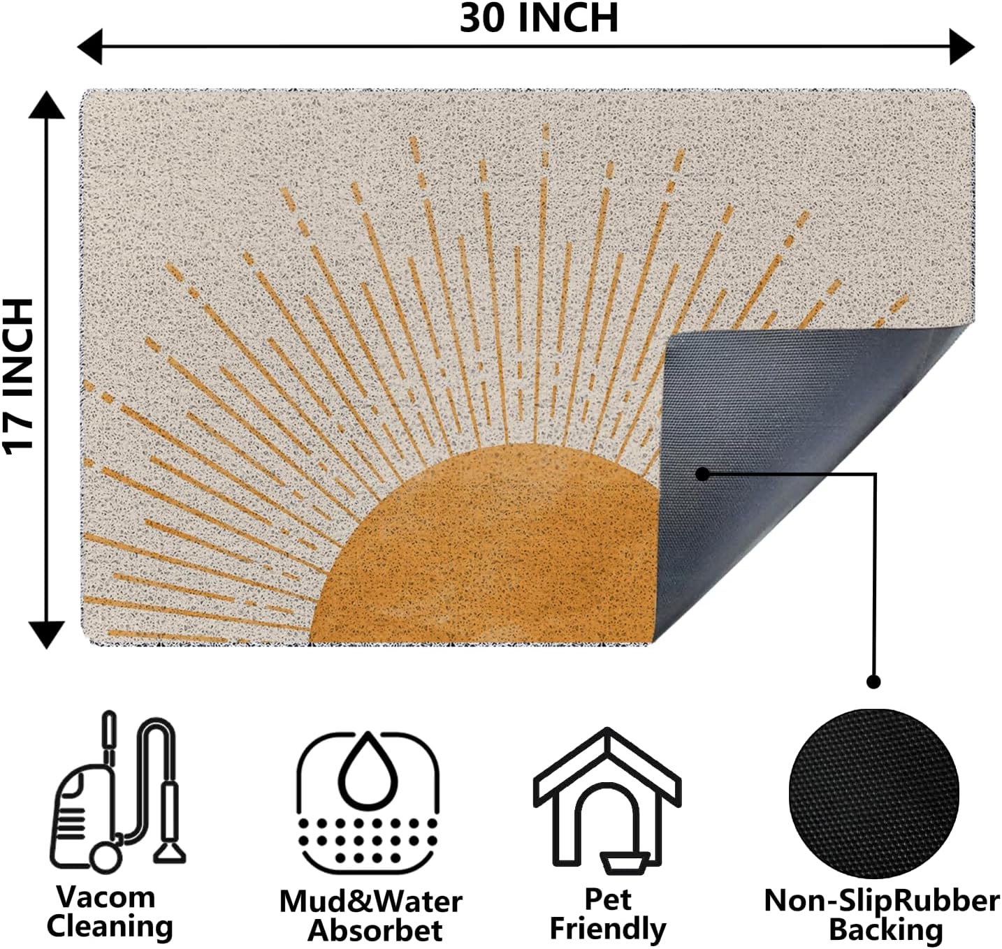 KEUSPI Boho Orange Sun Door Mat, Retro Mid Century Modern Boho Sunshine Welcome Mats Doormat for Front Door Porch Outdoor Indoor Entrance, Sun Welcome Outdoor Mat, 17x30 Inches