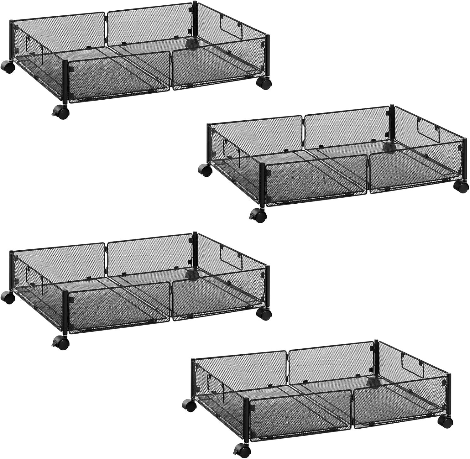 HOOBRO Under Bed Storage with Wheels, 4 Pack Under Bed Shoe