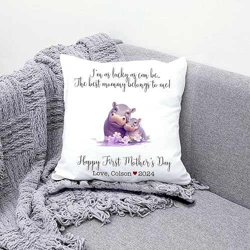 Miniatura 3 de Hippopotamus Matching for Mother's Day, First Mother's Day Custom Pillowcase, Personalized Mother's Day Pillowcase, Gift for Mom, Home Decor