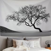 SMBHIAON Silhouette Of A Dead Tree Tapestry Minimalist Artwall Tapestry Silhouette Of A Dead Tree Wall Hanging Bedroom Home Decor 200 X 150 Cm, Black White