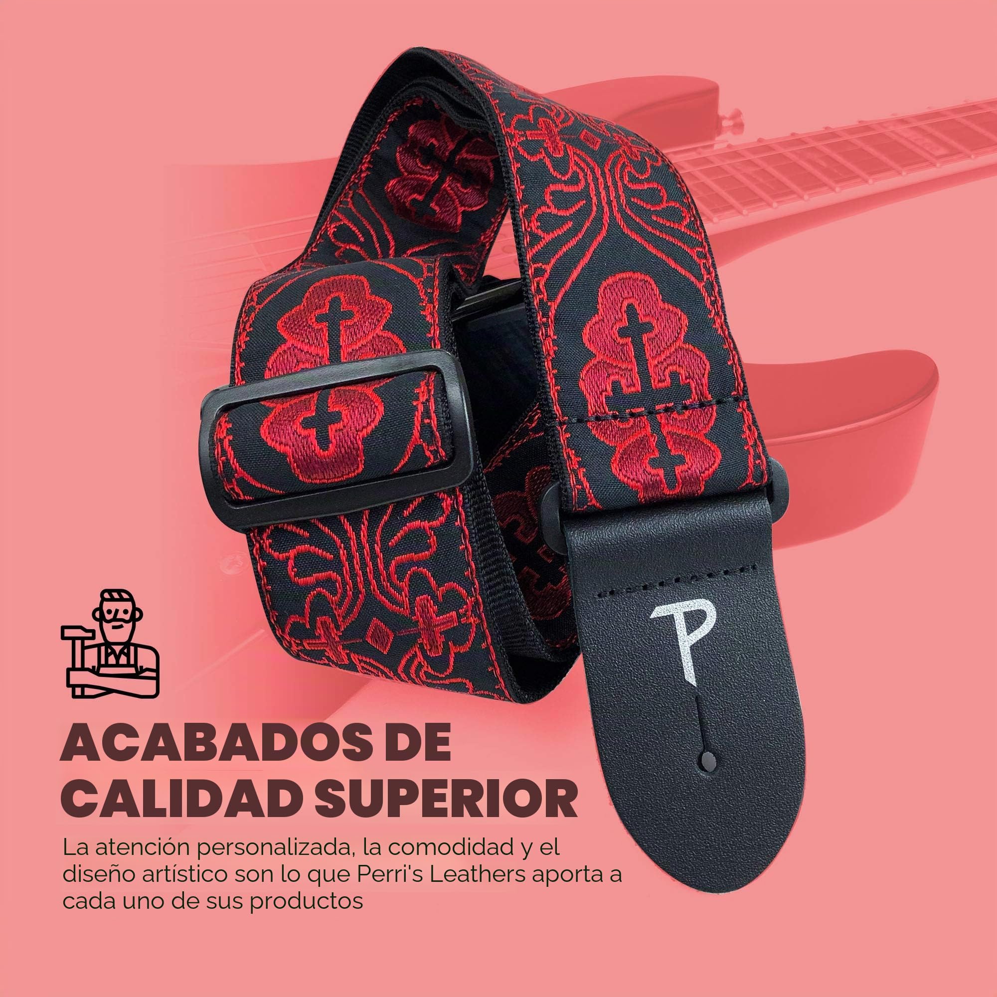 Perri's Leathers TWS-7071 Jacquard Guitar Strap - 2", Black/Red Cross