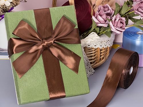 Miniatura 2 de Cinta de satén marrón sólido de 1 12 pulgadas, cinta de tela artesanal de 50 yardas para envolver regalos, ramos florales, decoración de fiesta de