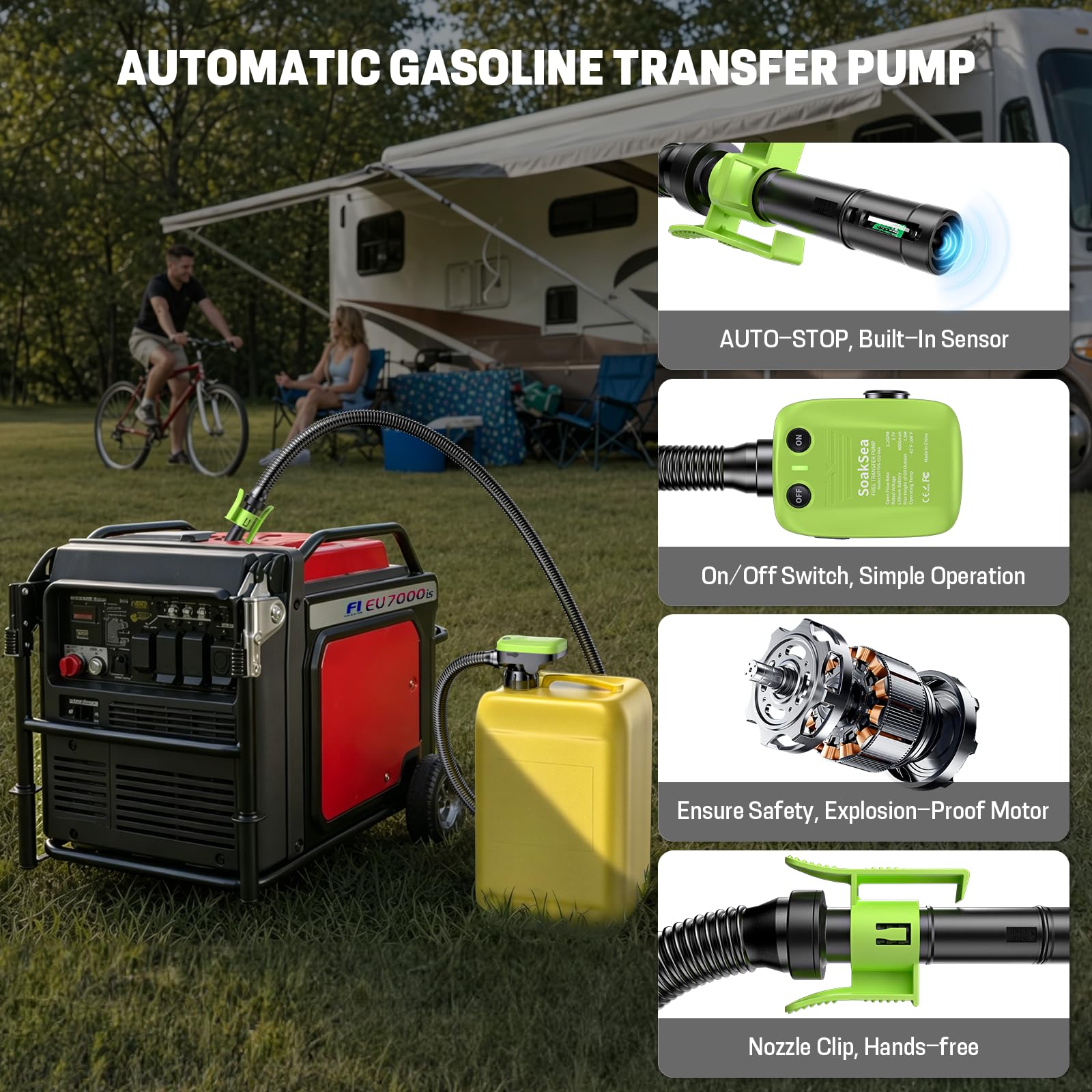 Fuel Transfer Pump 3.2GPM, Rechargeable Gas Can Pump with Auto