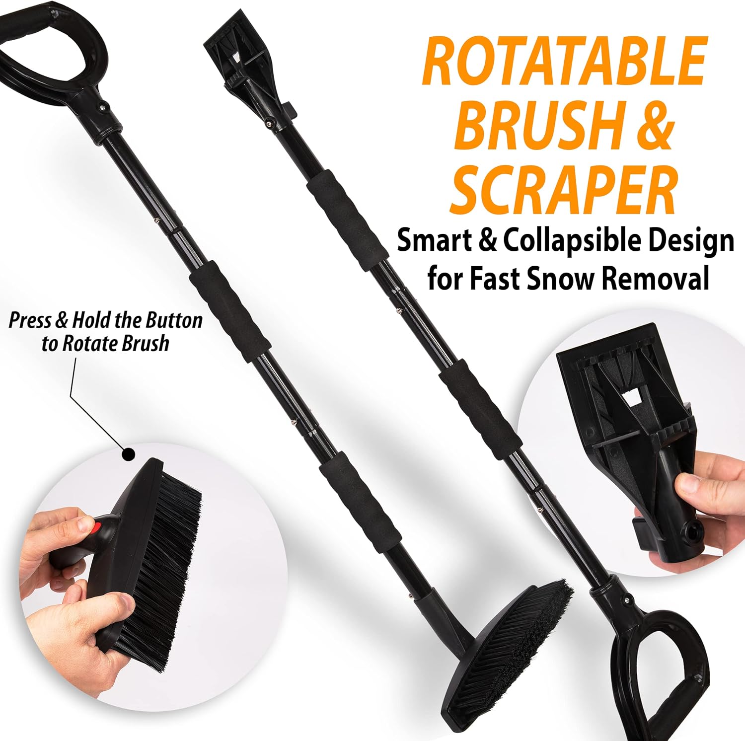 review Zone Tech Car 3-in-1 Replaceable Heads Snow Brush Kit - Portable Snow Removal Shovel, Ice Scraper, and Snow Brush Car Set